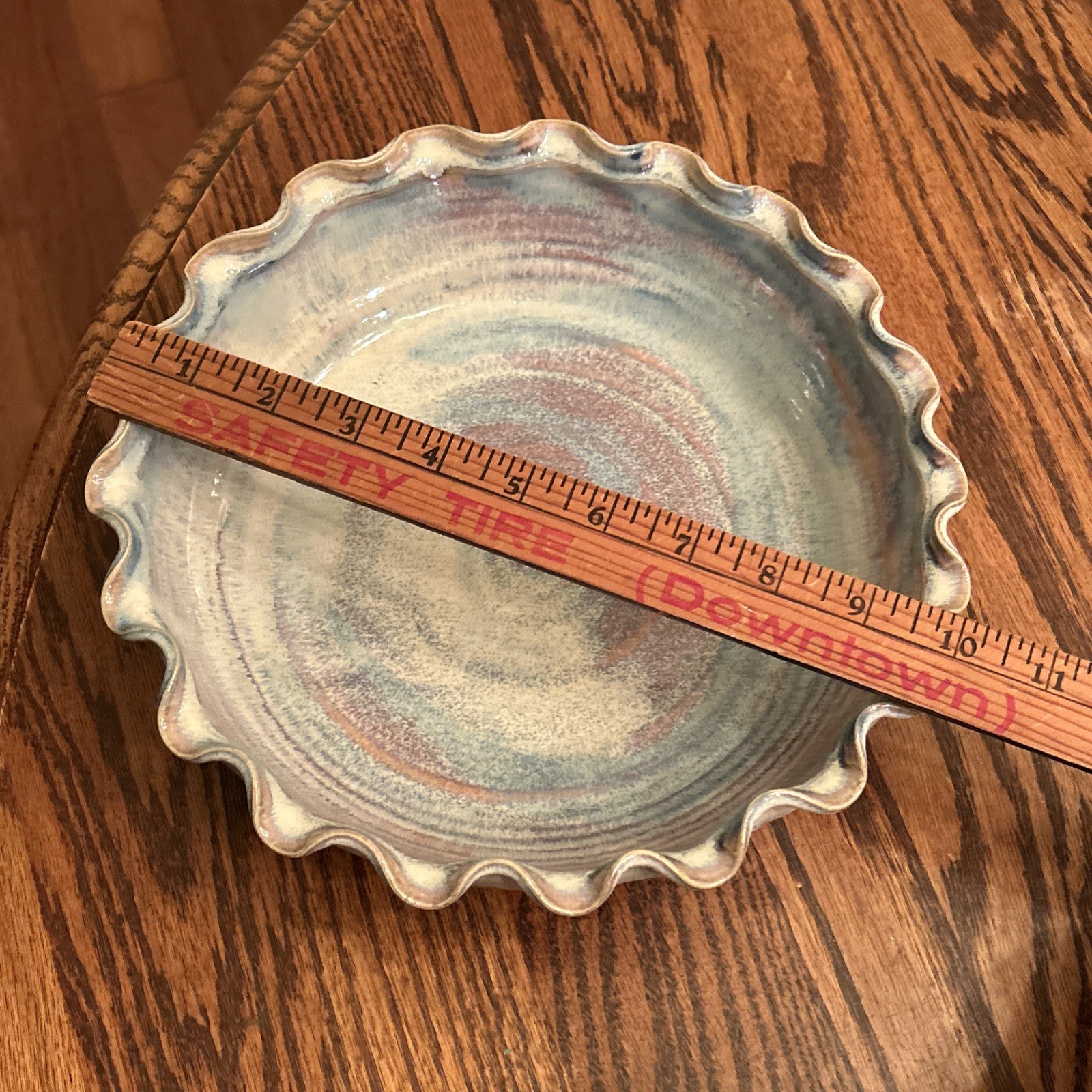 Studio Art Pottery Bowl 9.5″ Artist Signed “Hunt 5/88” Handcrafted Ruffle Edge