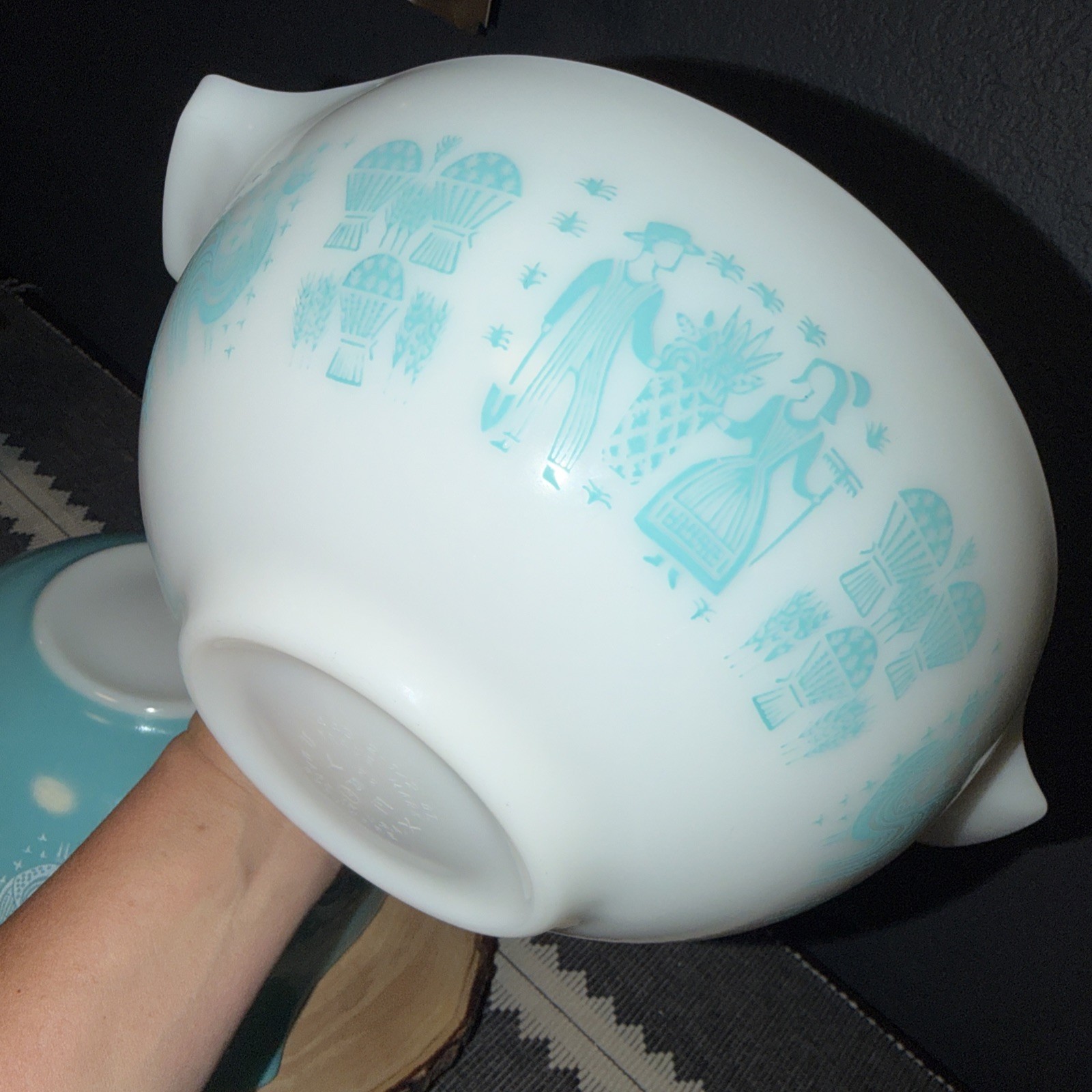 VTG Pyrex Amish Blue Butterprint Cinderella Dbl Spout Nesting Bowls Set of 3