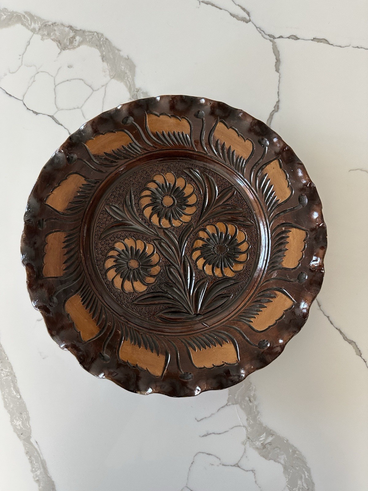 Vintage Korond Hungary Folk Art Pottery Wall Plates Set of 5 Hand Painted Brown