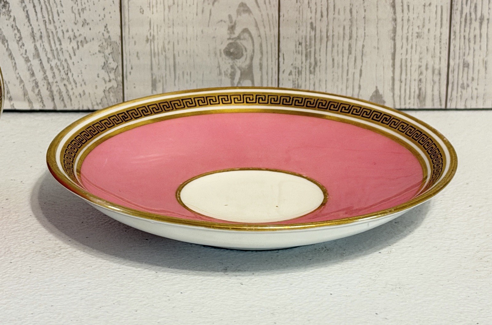 ANTIQUE CAULDON PINK SET OF 5 COFFEE TEA CUPS & SAUCERS GREEK KEY PORCELAIN RARE