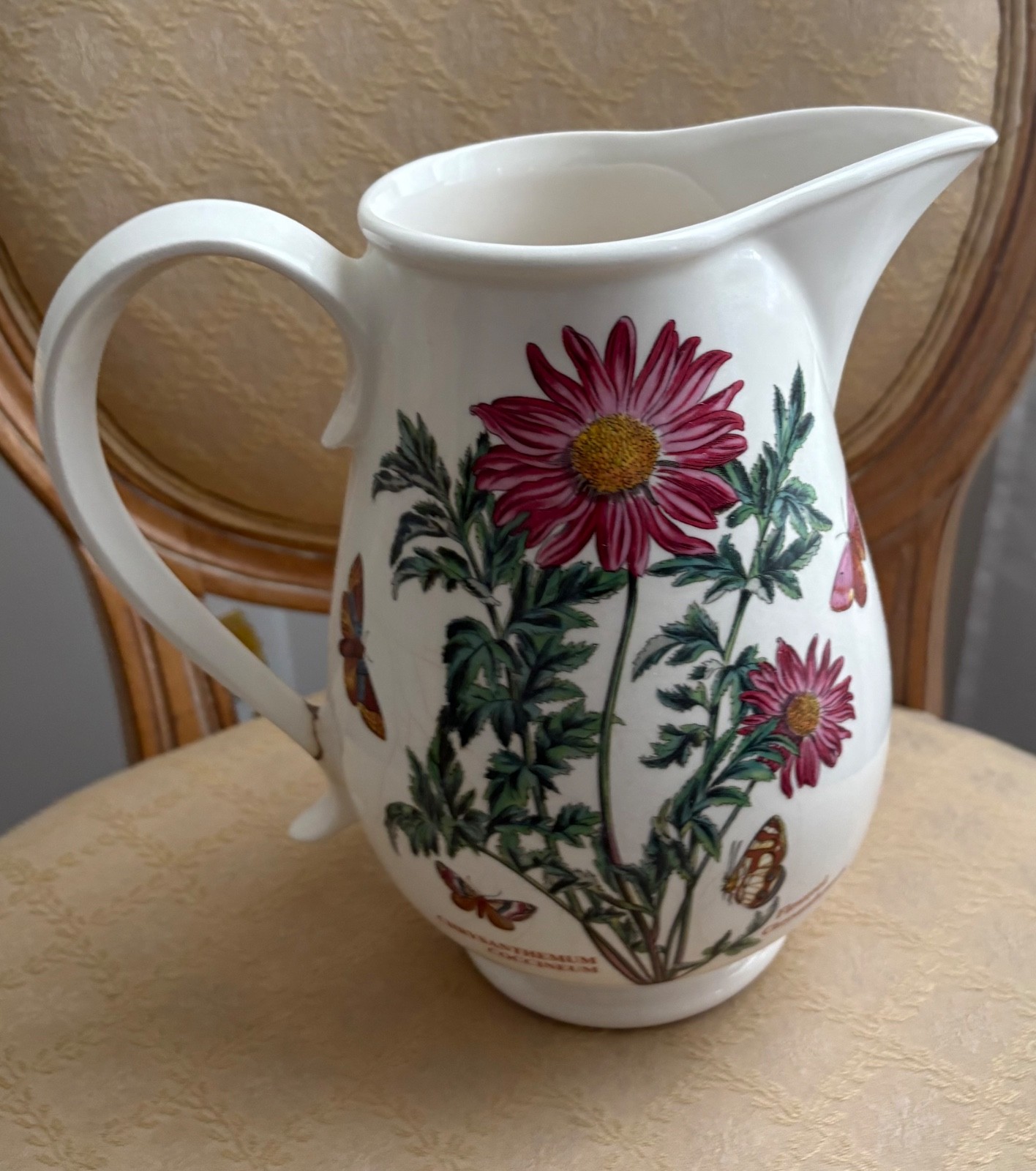 Portmeirion Botanic Garden Pitcher Floral Ceramic Jug 8.5″ Handle Repaired