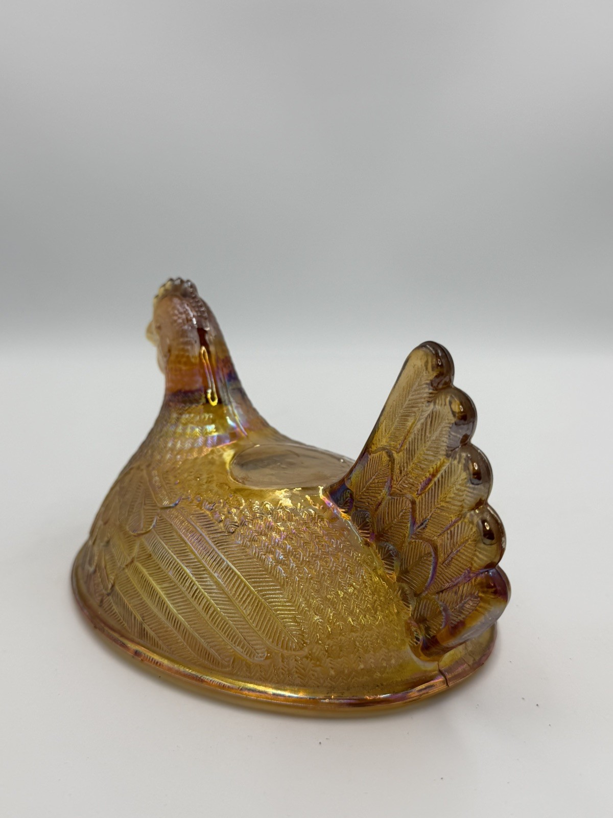 Vintage Indiana Hen On Nest Golden Amber Iridescent Carnival Glass *TOP ONLY*