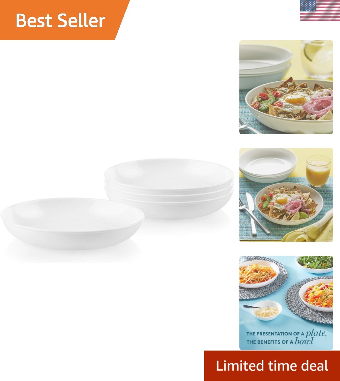 Elegantly Designed 4-Pc 30-Oz Vitrelle Bowls – Microwave Safe & Eco-Friendly