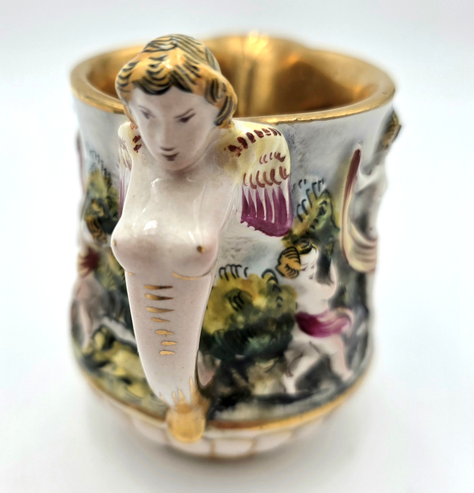 Capodimonte Cherub Sugar Bowl Creamer Set Gold Gilt Italy Porcelain VTG