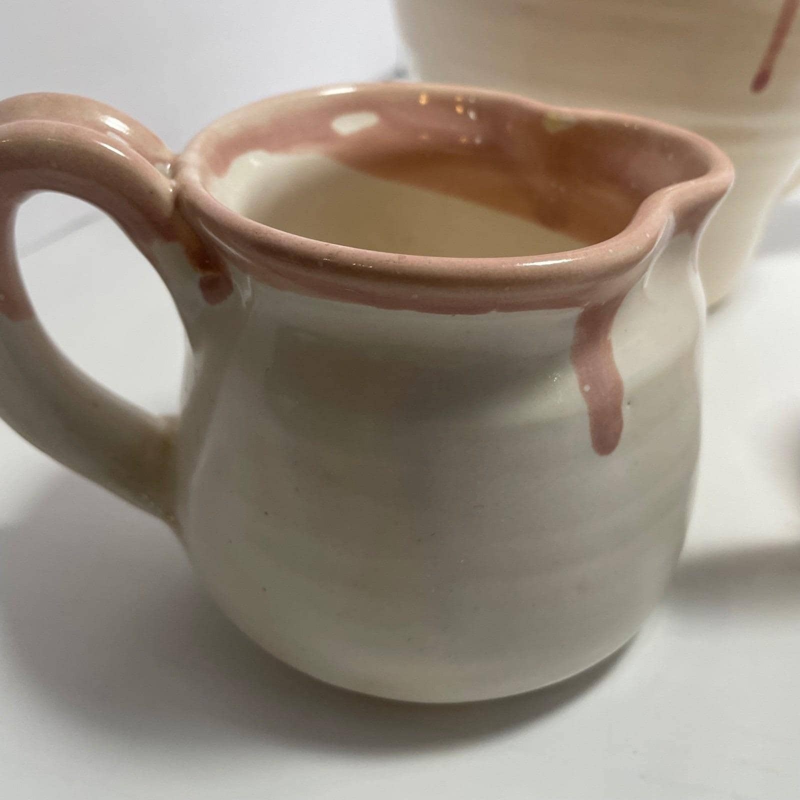 Bear Pottery Studio Pink Drip Glaze Pitcher Creamer Handmade Wisconsin Studio