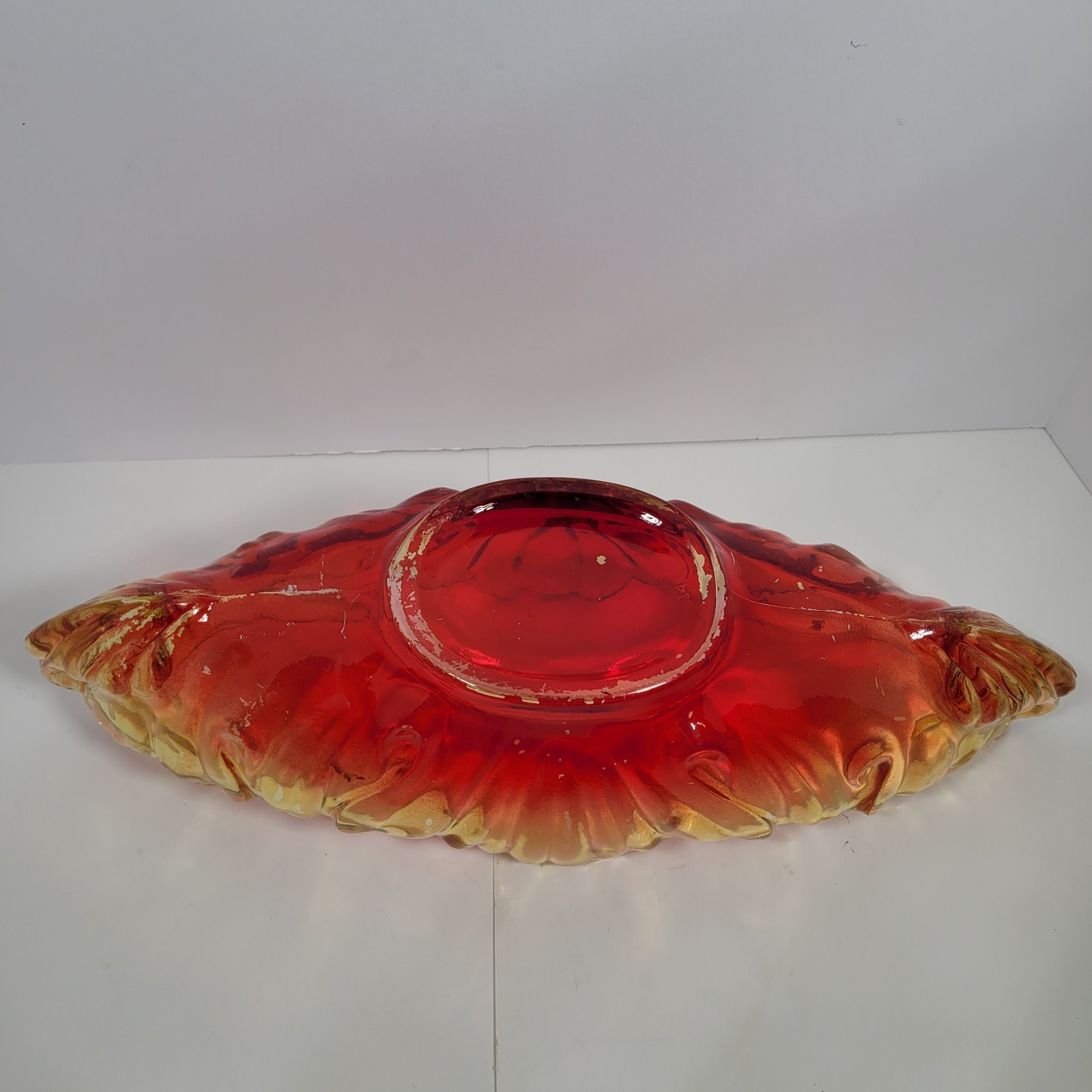 VTG Amberina Jeanette Glass Gondola Bowl 1950’s 1577S13