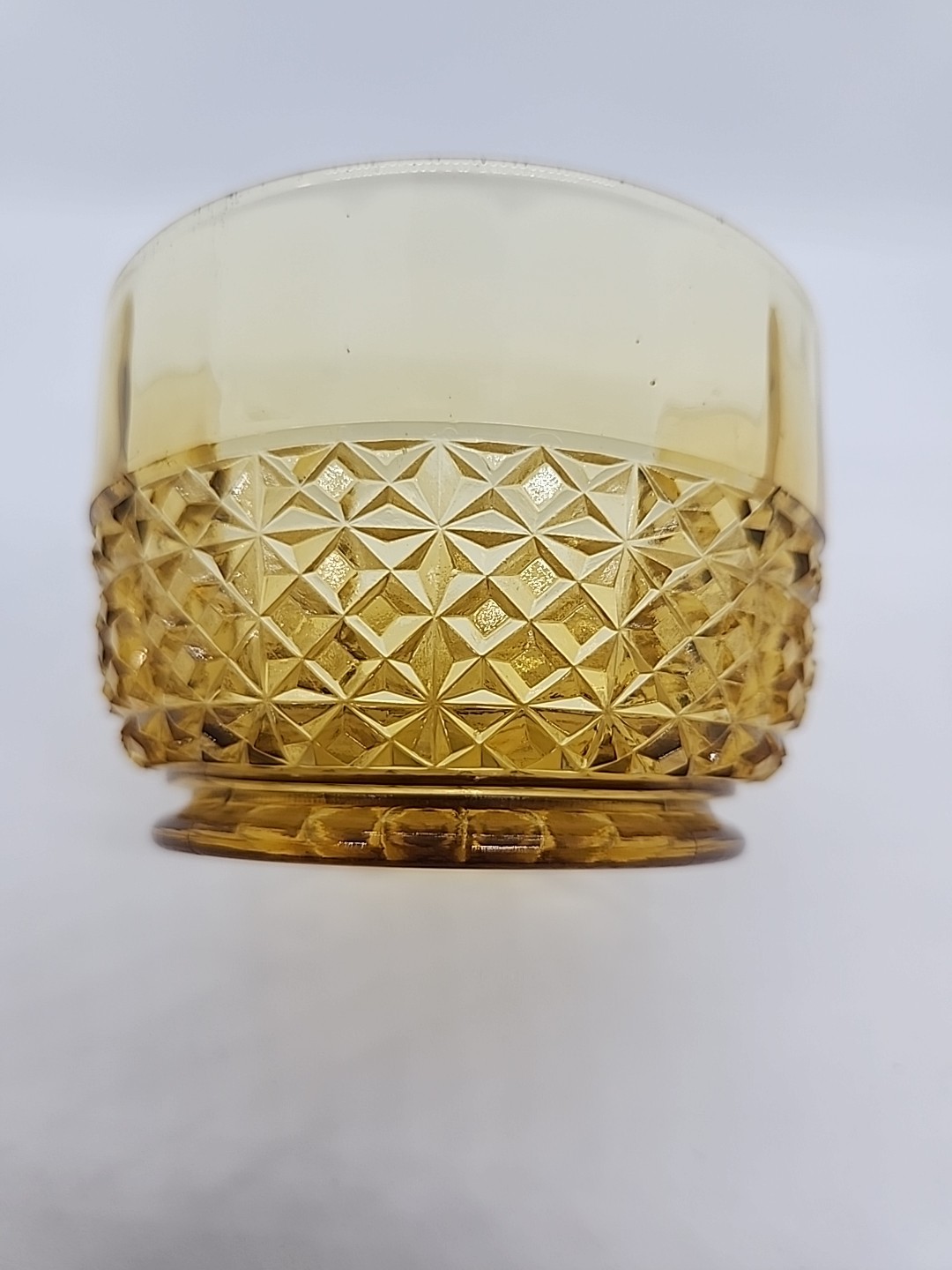 EAPG Canton Glass Co Amber Finger Bowl Diamond Point 4.25″