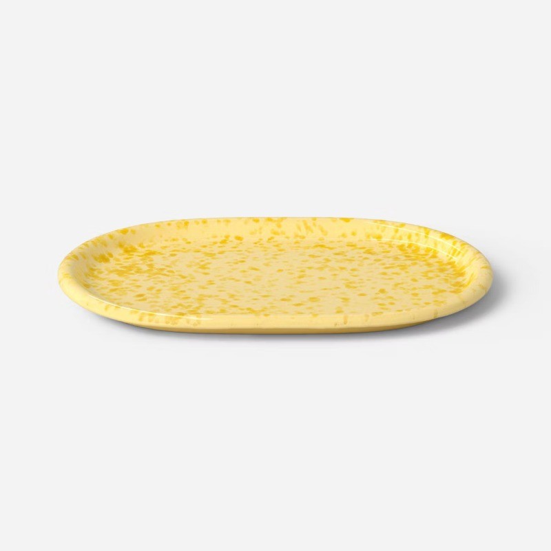 11″ Round Rim Serving Platter Yellow Splatter