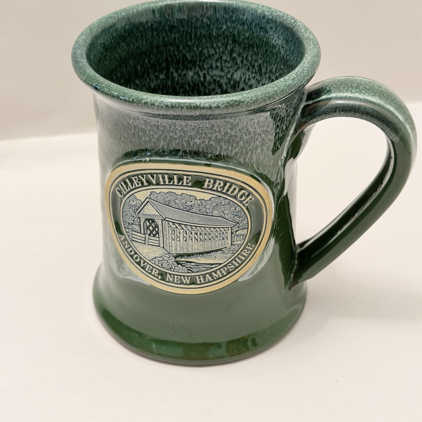 Deneen Pottery USA 2012 Andover NH Cilleyville Covered Bridge Green Glaze Rare