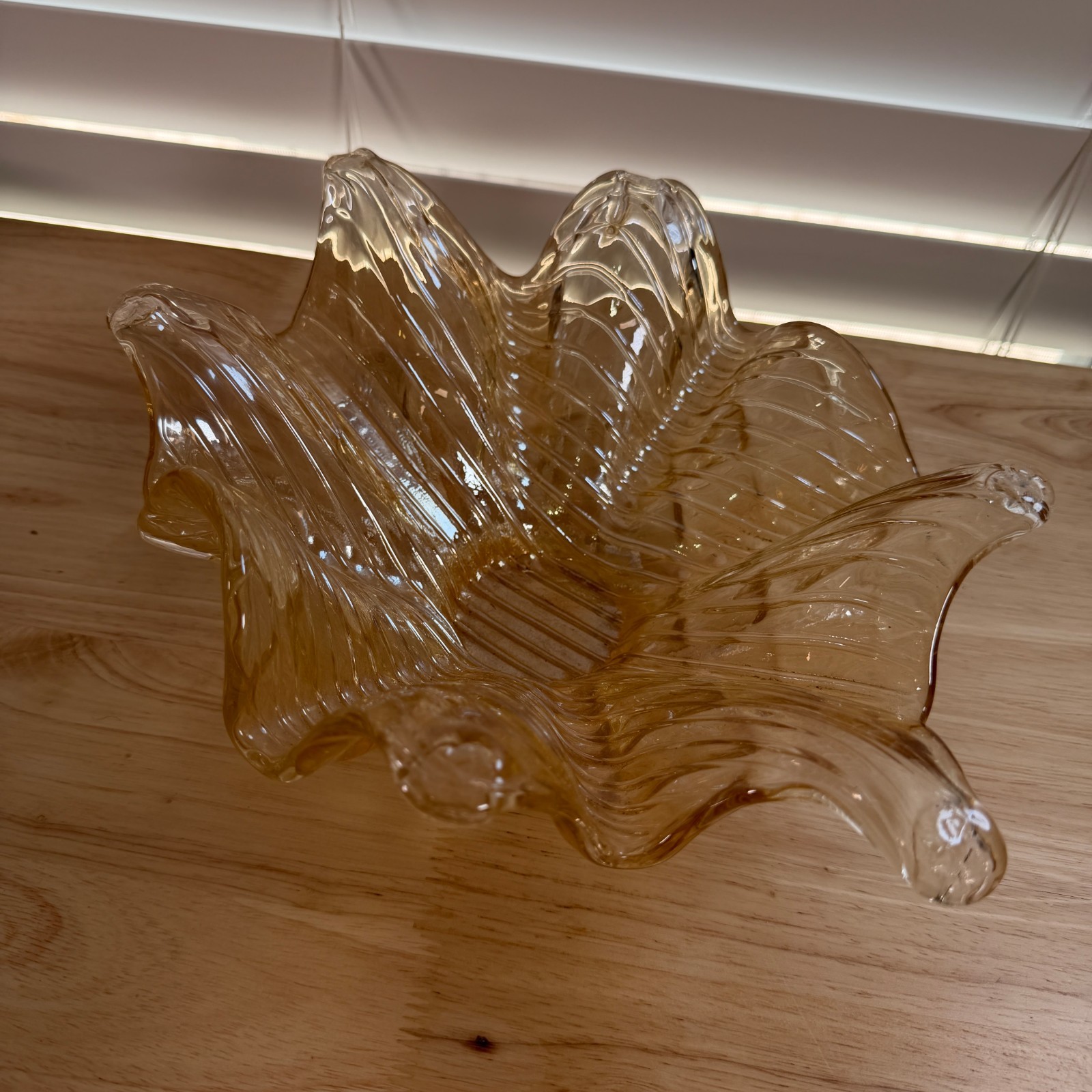 Vintage Antica Cristalleria Hand Blown Champagne Italian Art Glass Flower Bowl