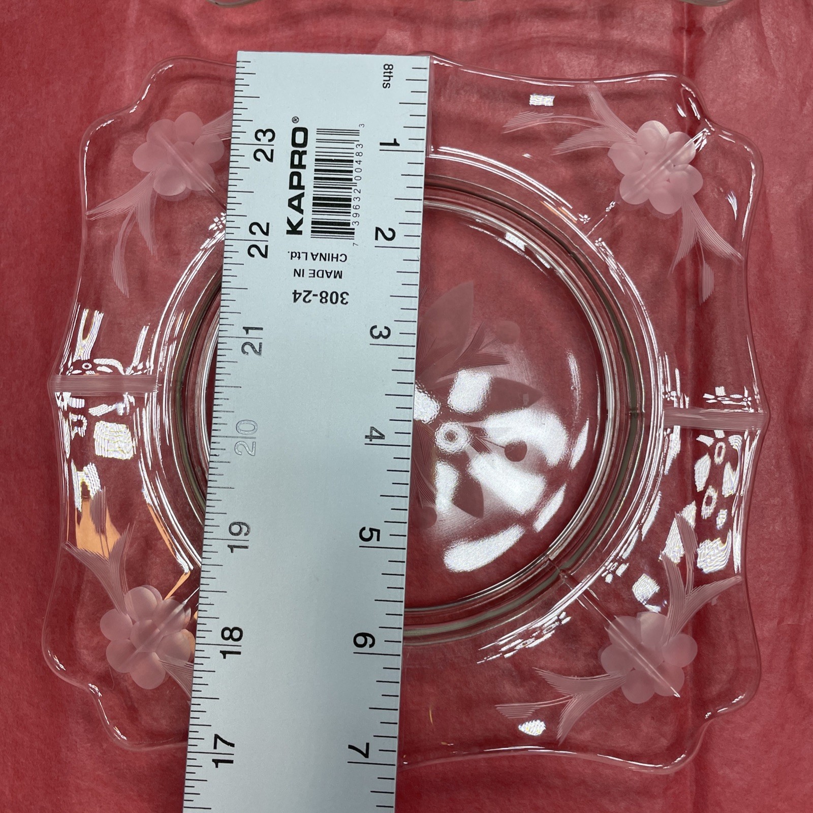 4pc Antique 1920s-1930s Etched Depression Glass Flower Pattern 7.” Sq. Plate EUC