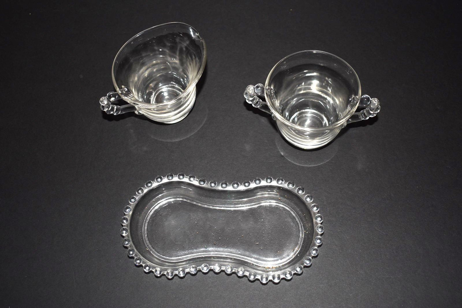 Candlewick Creamer and Sugar Bowl with Tray Imperial Glass
