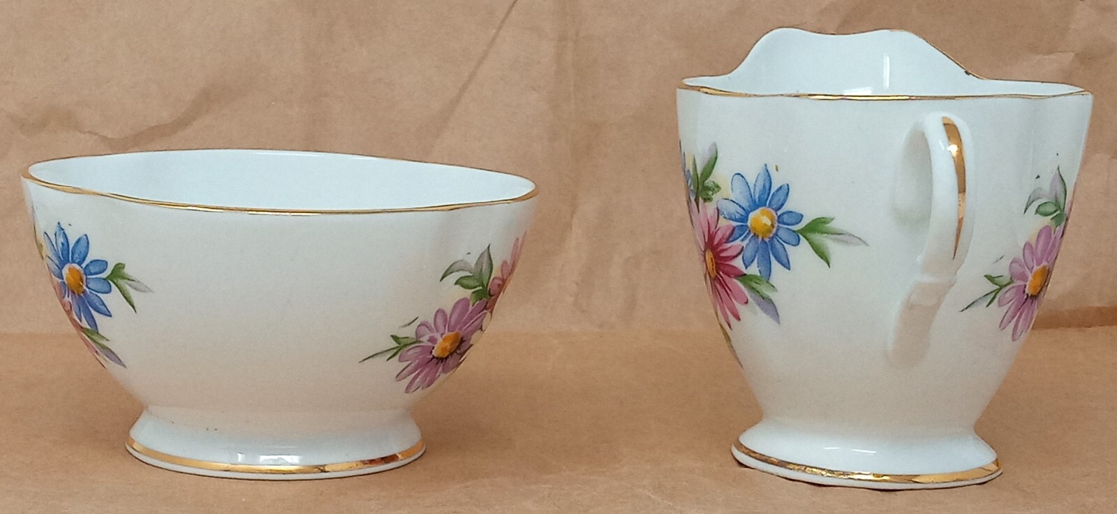 Crownford Creamer & Open Sugar Bowl set Fine Bone China England floral design