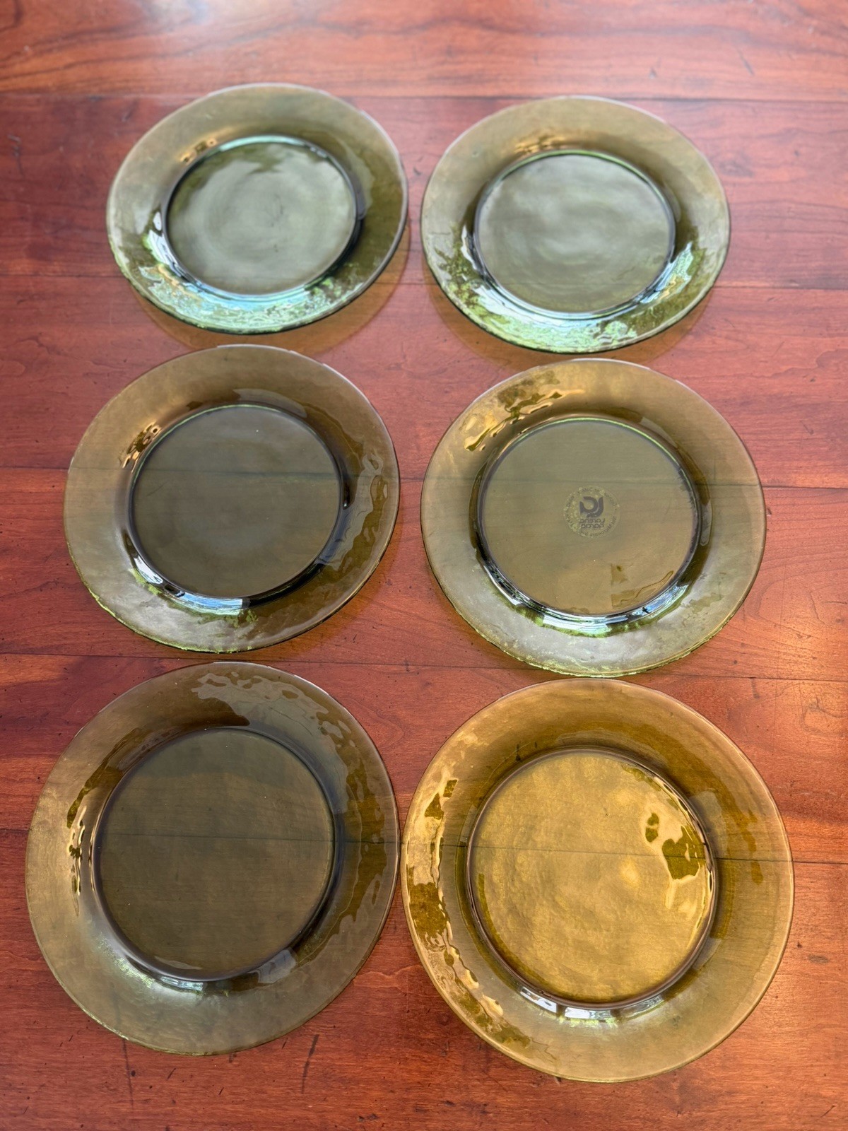 Lorena Garcia Olive Green Glass Plates Set of 6 Avocado Salad Luncheon