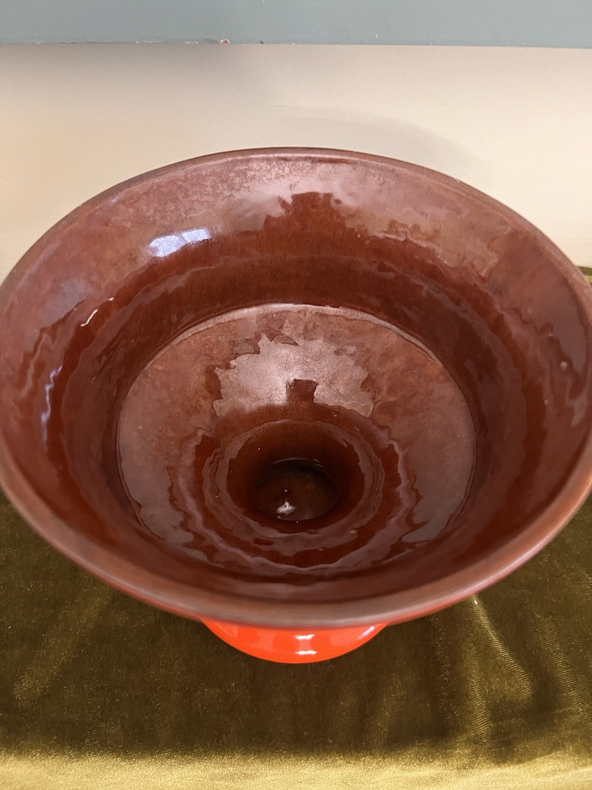 Frankoma F52 Red Pedestal Centerpiece Bowl Compote, Signed Art Pottery