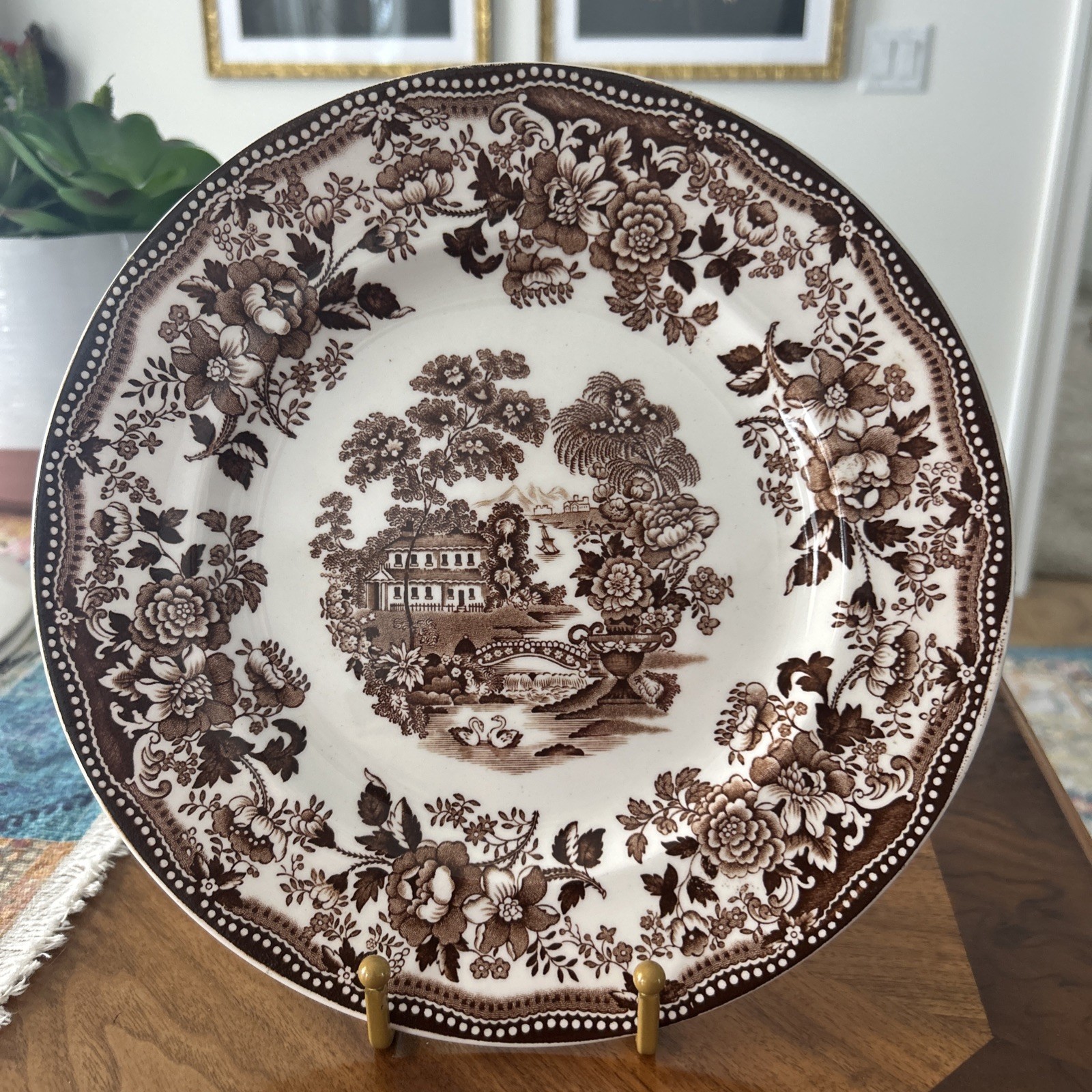 Vintage Staffordshire Meakin TONQUIN 10” Dinner Plate Transferware Brown