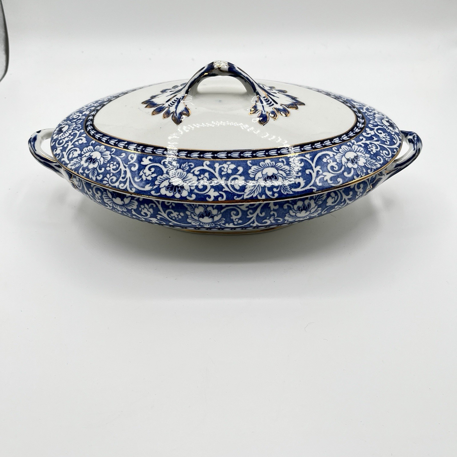 Wood And Sons England Burlington Covered Dish Blue White Discontinued Antique