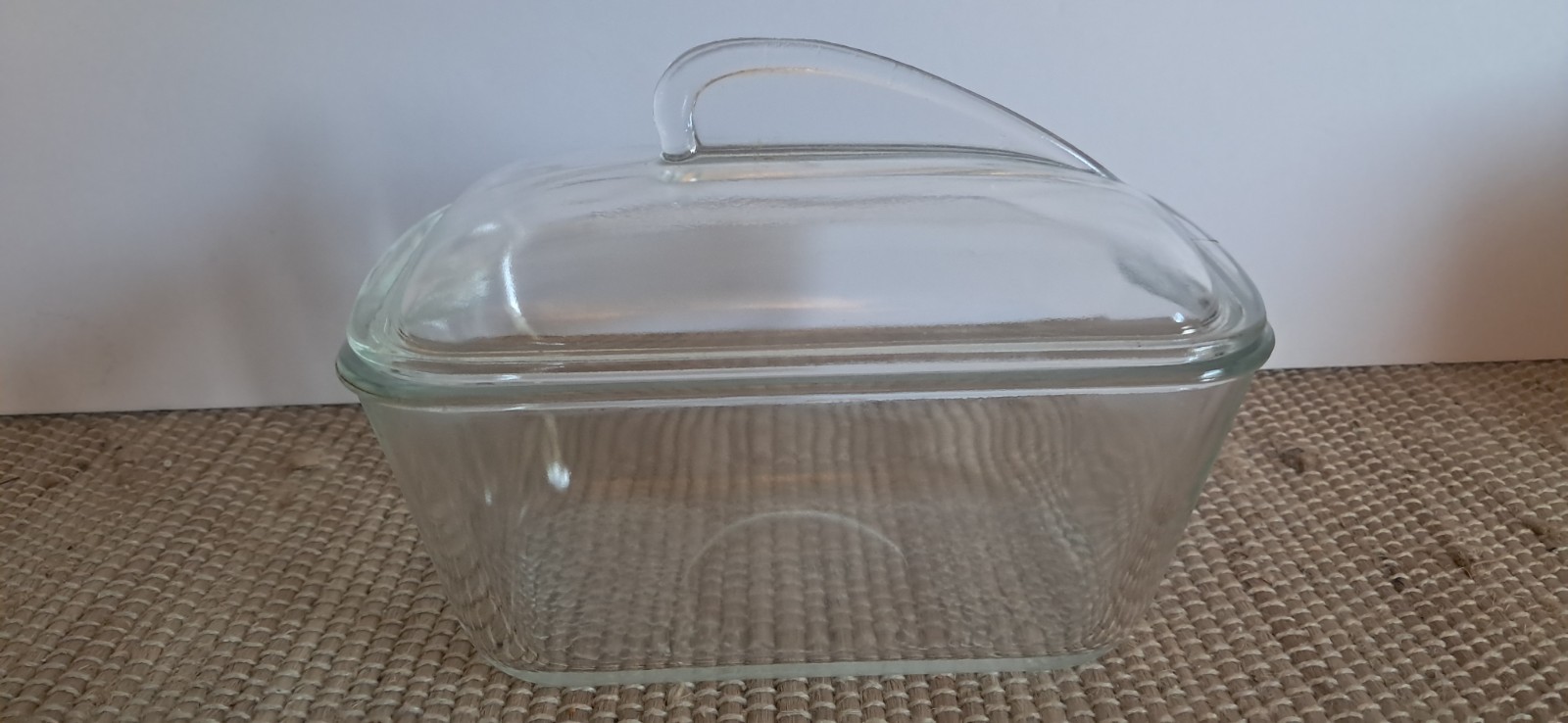 Vintage Clear Glasbake Art Deco Fin Lid Bread Casserole Lidded 1.5 Quart Dish