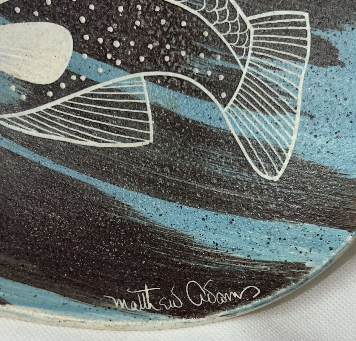 Vintage Asymmetrical Decorative Bowl Signed Matthew Adams MCM Salmon Fish Design