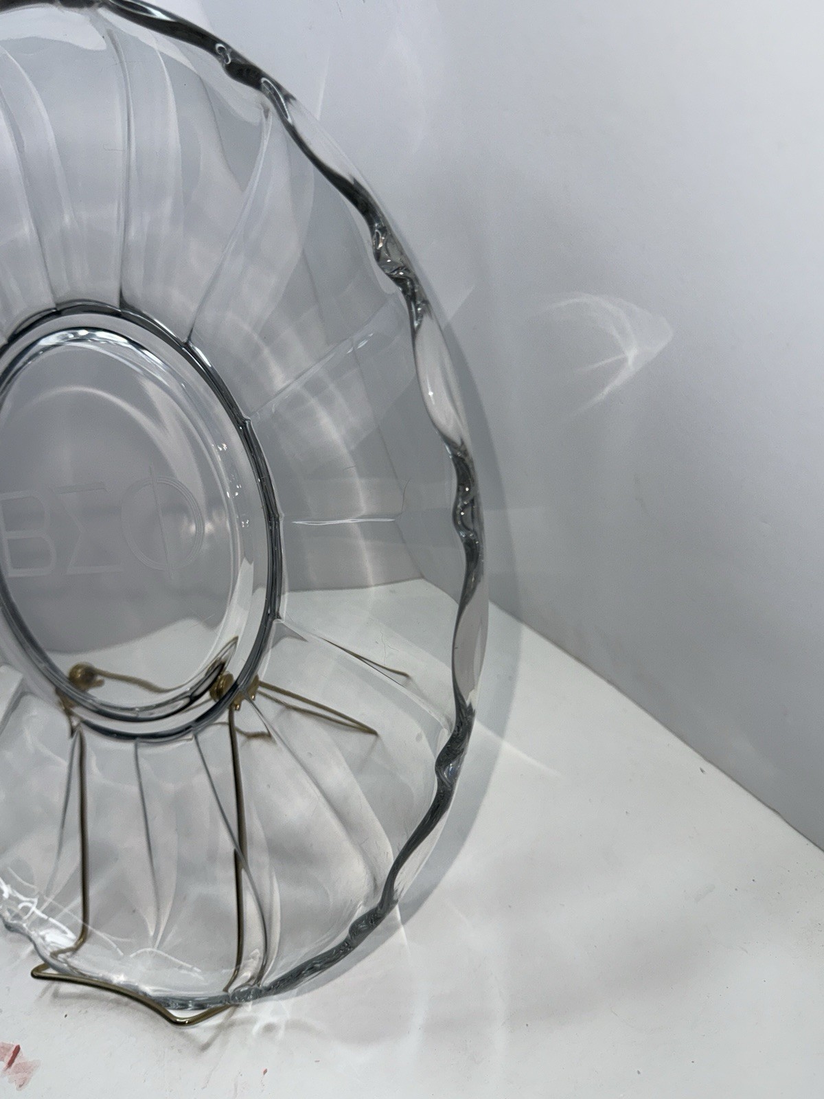 Vtg Beta Sigma Phi ΒΣΦ Glass Platter With Scalloped Edges Sorority 14″ Clear