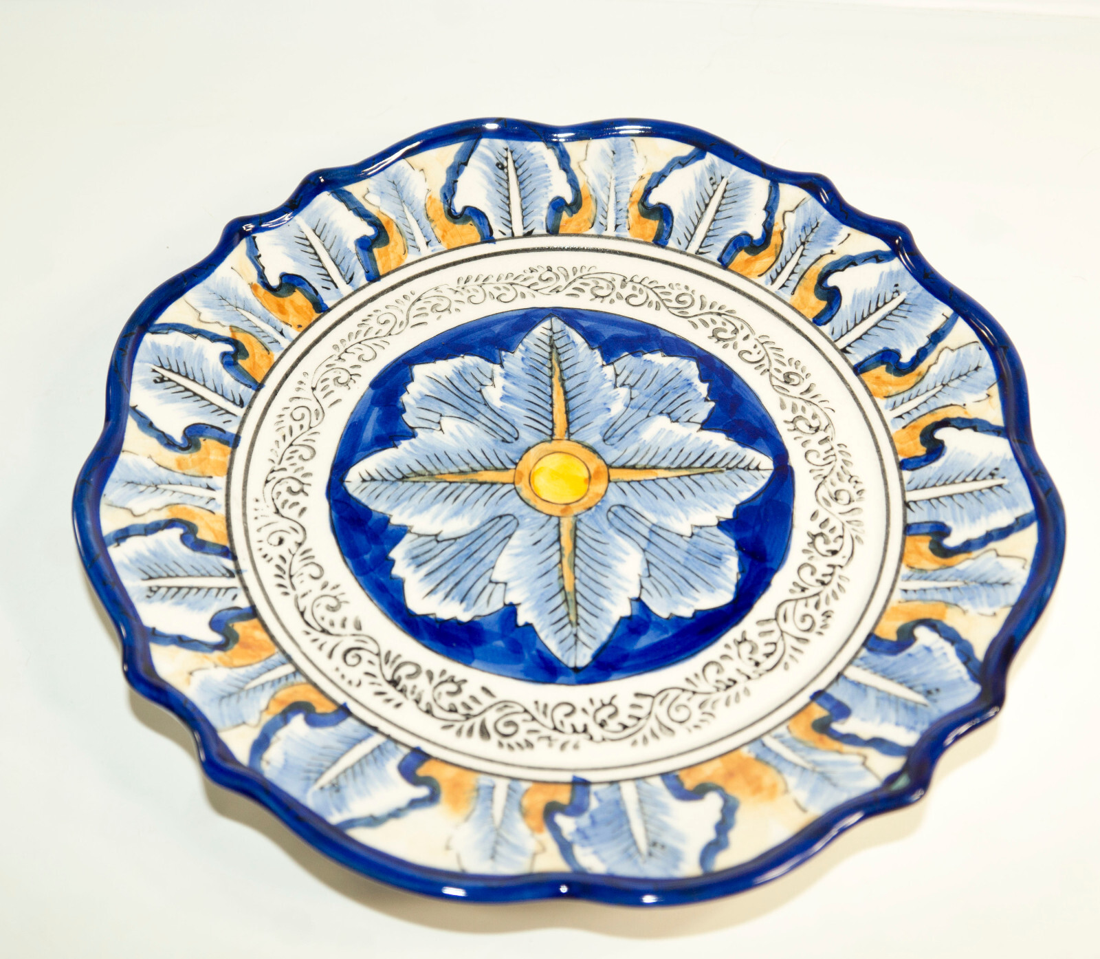 I. Godinger & Co. Italian Cobalt Blue Yellow Hand Painted 7” Dessert Plate