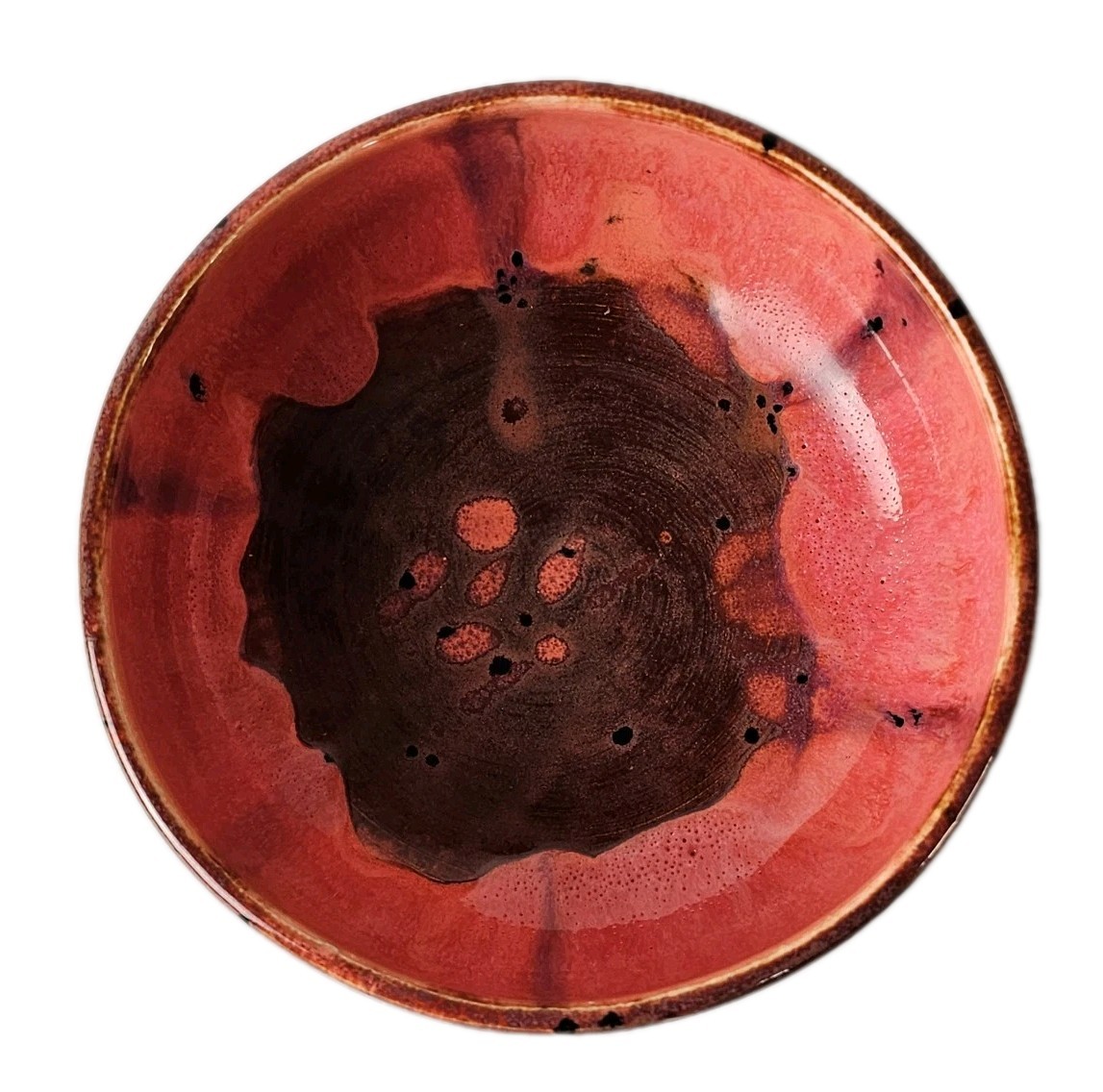 Signed Pottery Golden Red & Brown Drip Glaze Ceramic Bowl Studio Art