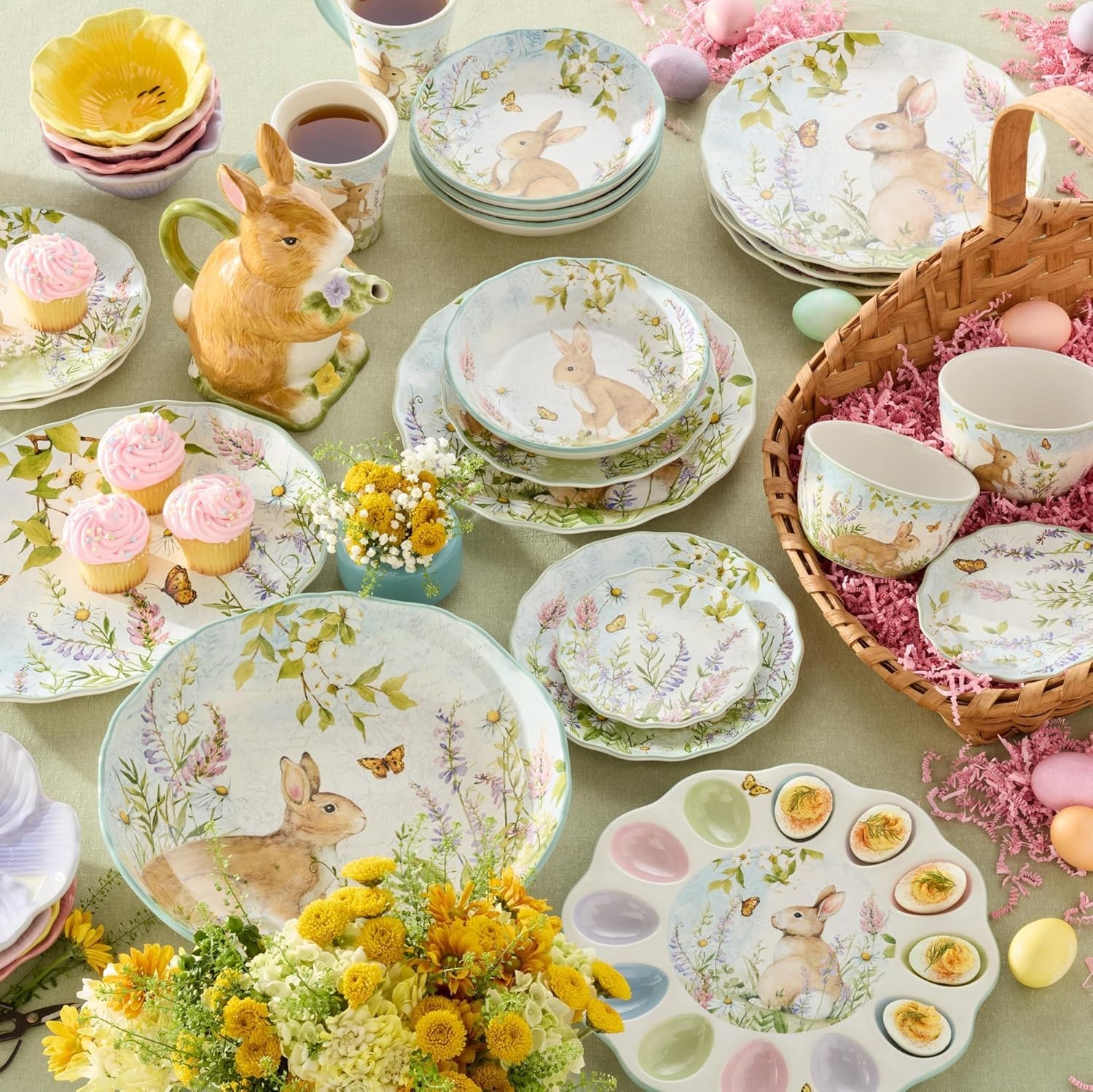Easter Meadow 11-Inch Dinner Plates,Set of 4 – Whimsical Bunny & Floral Desig…