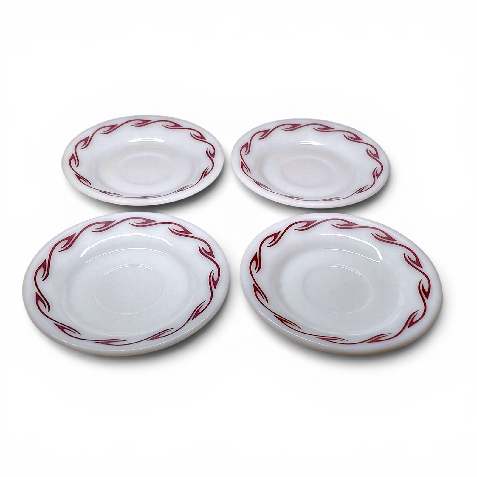 Pyrex Ruby Scroll Maroon Hook 5.5″ Plates Set of 4 Double Tough 713-26 USA