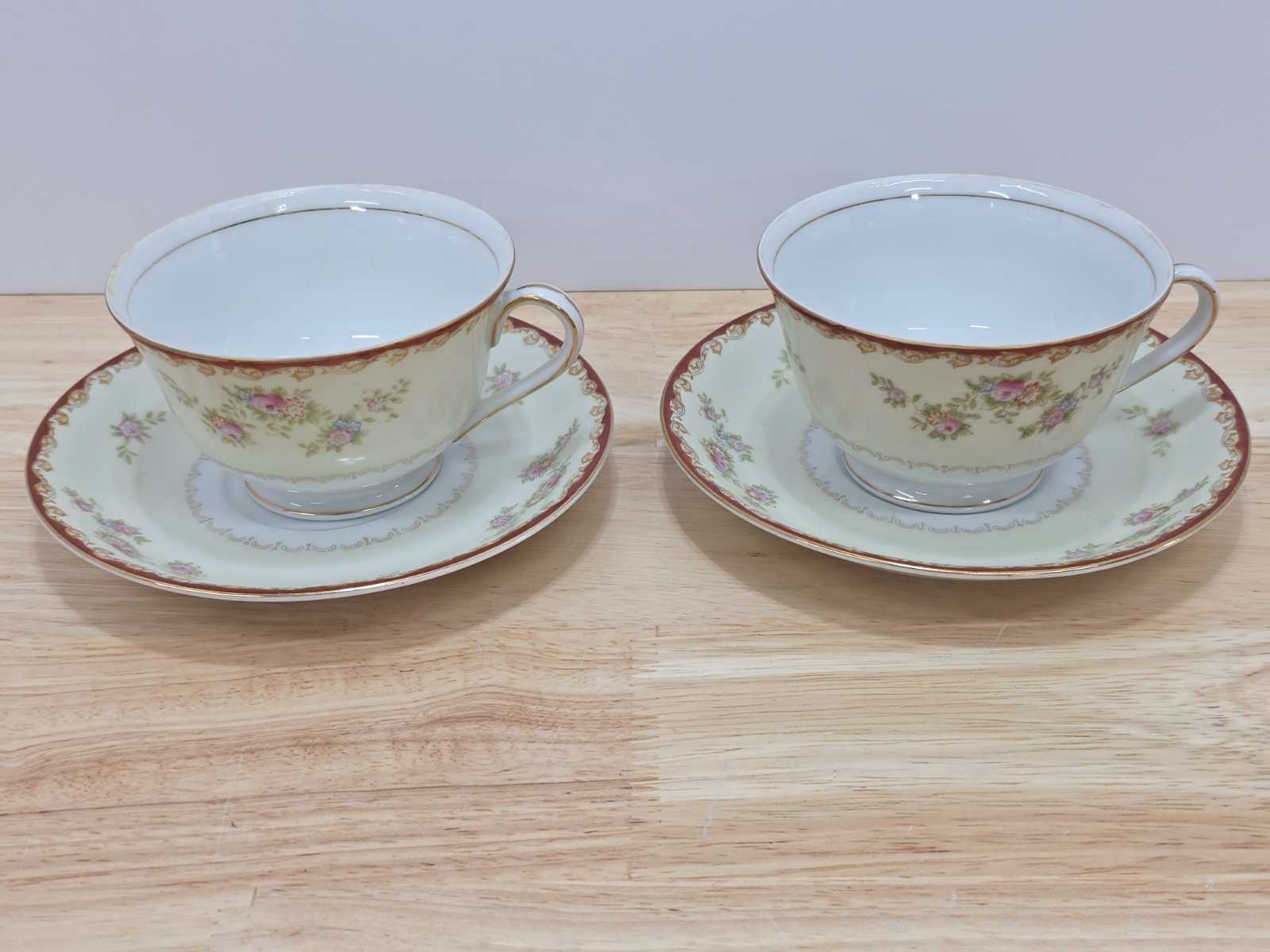 Set of 2 Cherry China Made in Occupied Japan Teacup & Saucer Pink Flowers