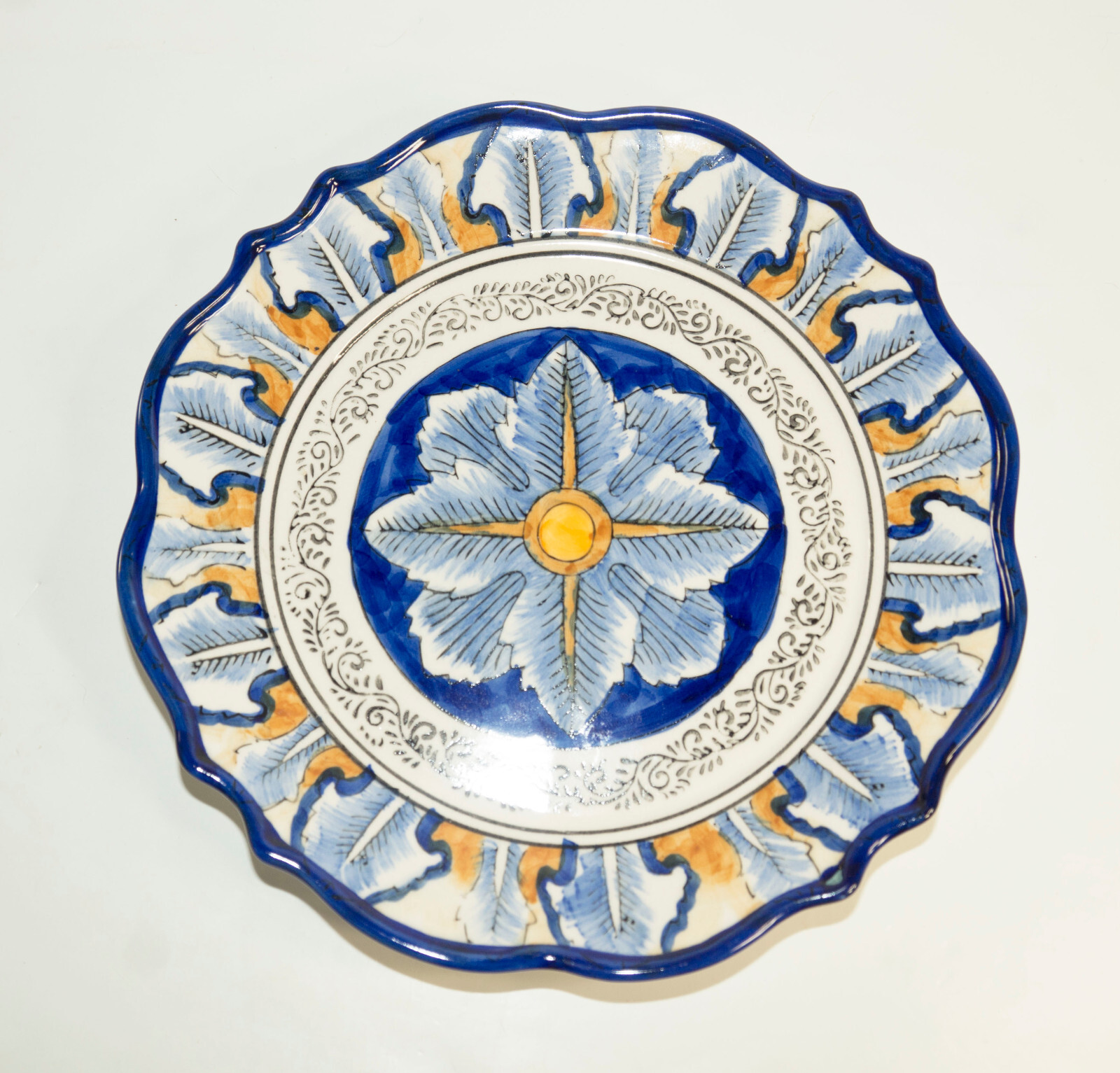 I. Godinger & Co. Italian Cobalt Blue Yellow Hand Painted 7” Dessert Plate