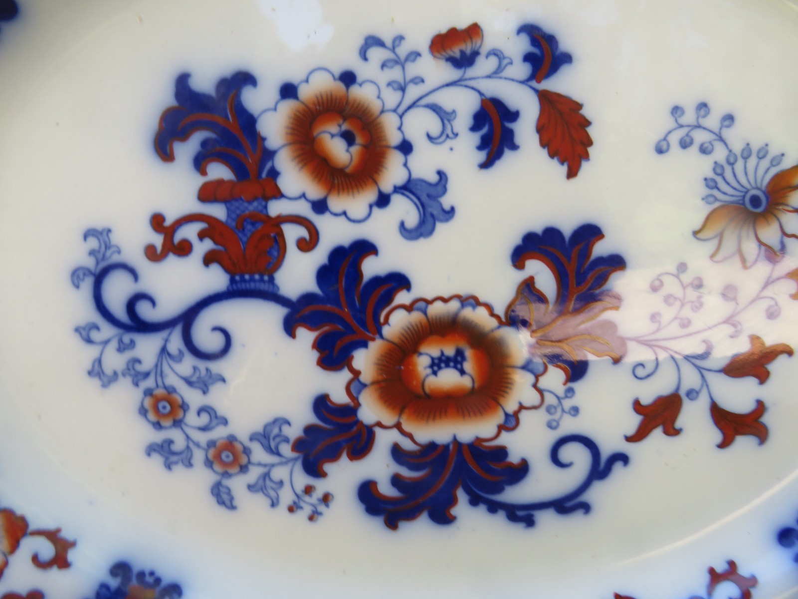 LARGE ANTIQUE ROYAL DOULTON NANKIN POLYCHROME FLOW BLUE SERVING PLATTER
