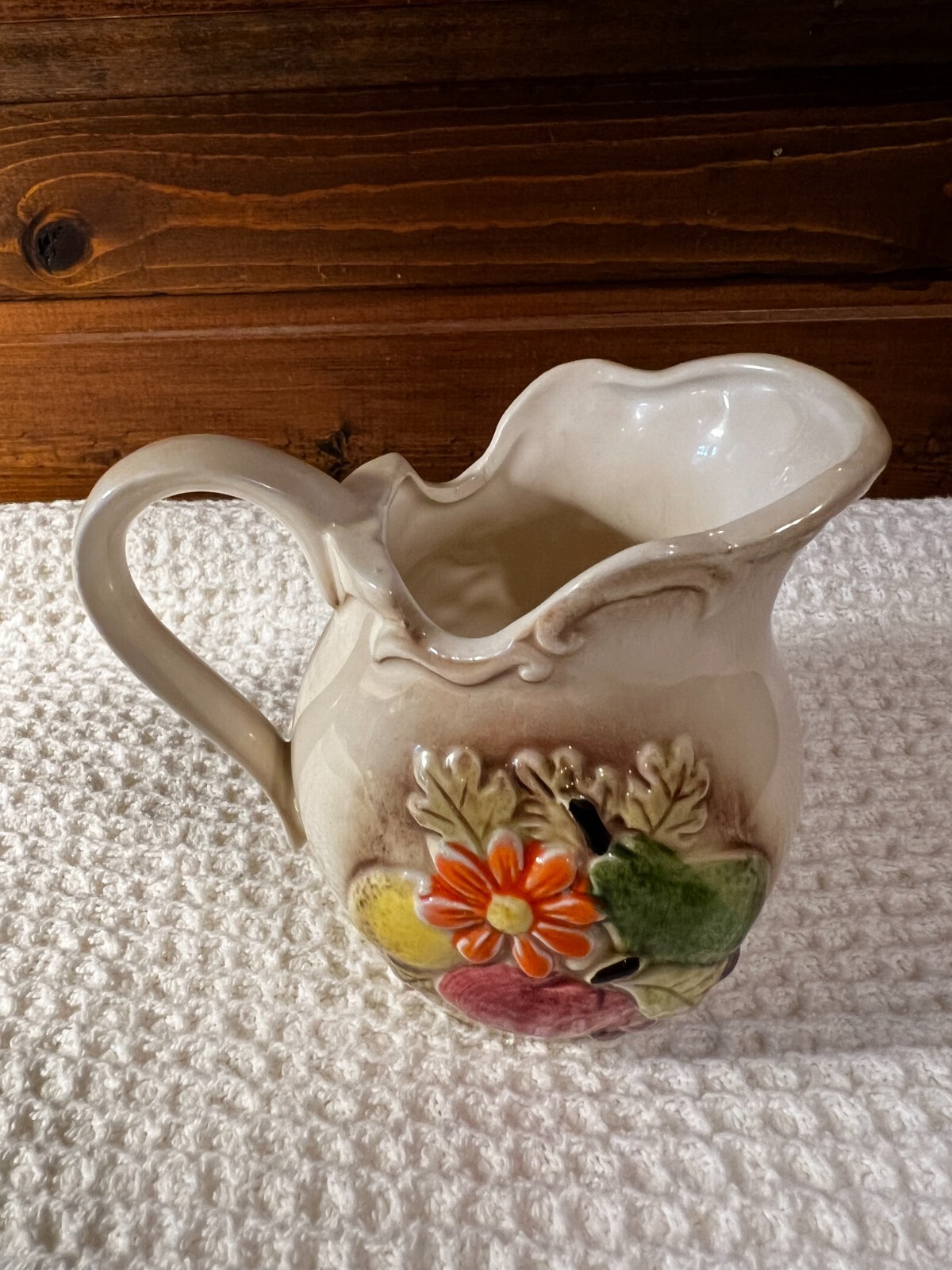 Sugar bowl and Creamer Vintage Raised Fruit Decor Ceramic Retro