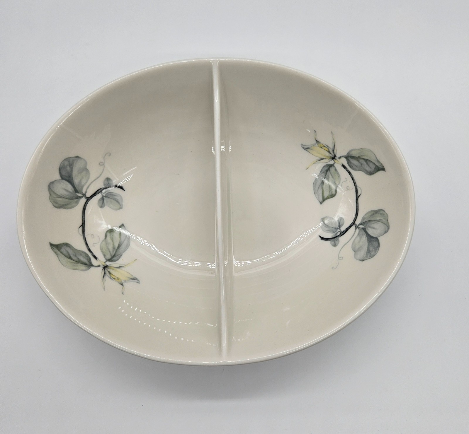 Vintage Ceramic Divided Serving Dish Floral Leaf Design Appetizer Condiment