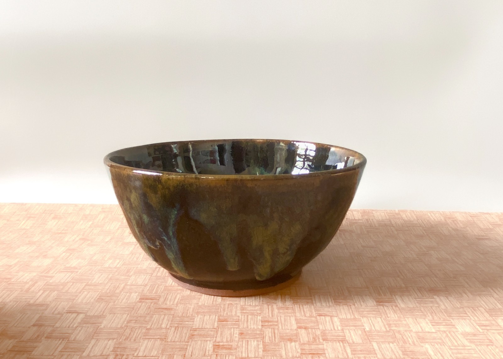Wheel Thrown Cereal/Ramen/ Soup Bowl. Brown Green Hand-Made Pottery Bowl.