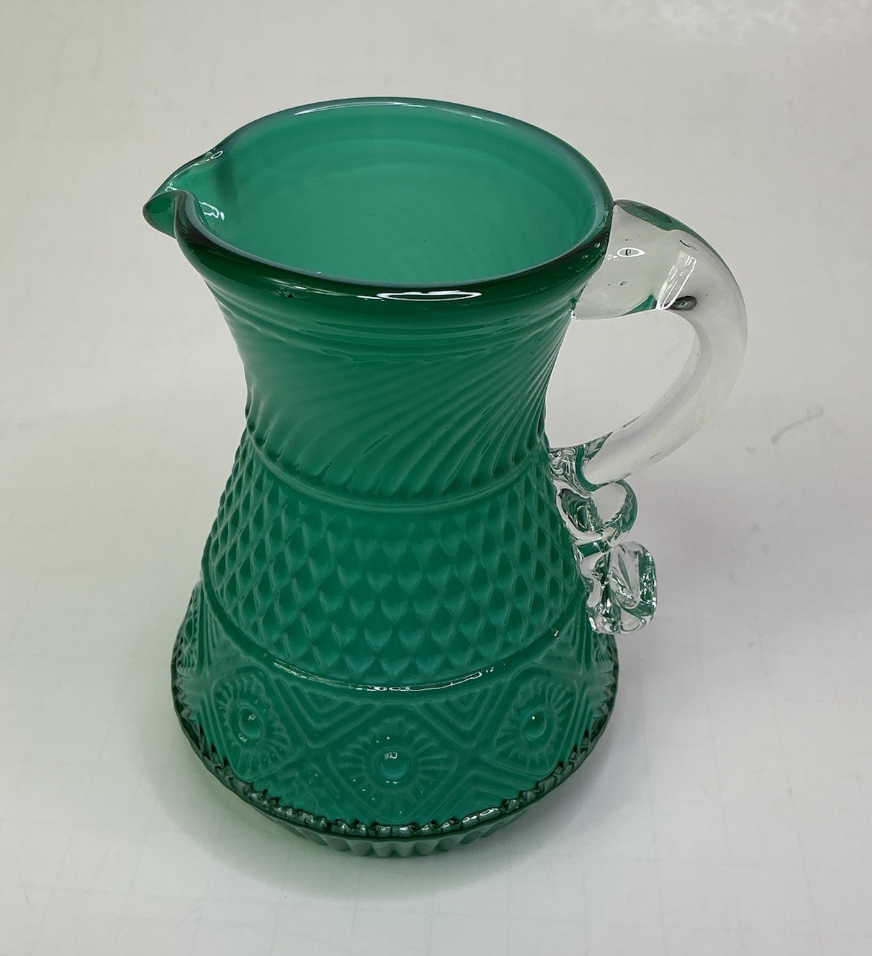 Pilgrim Bennington Opal Cased Teal Cremer Pitcher 4” Asymmetrical