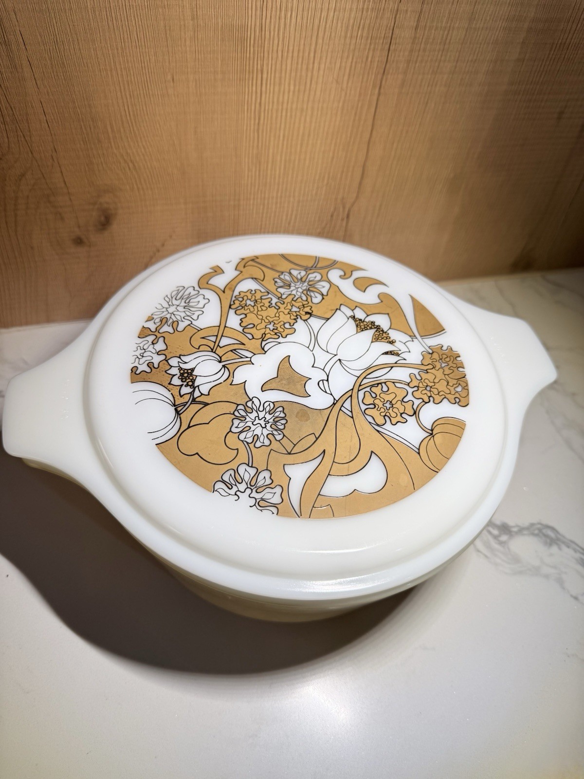 Vintage Pyrex 475-B 2.5 Qt Round Casserole Dish w/475-C Nouveau Floral Glass Lid