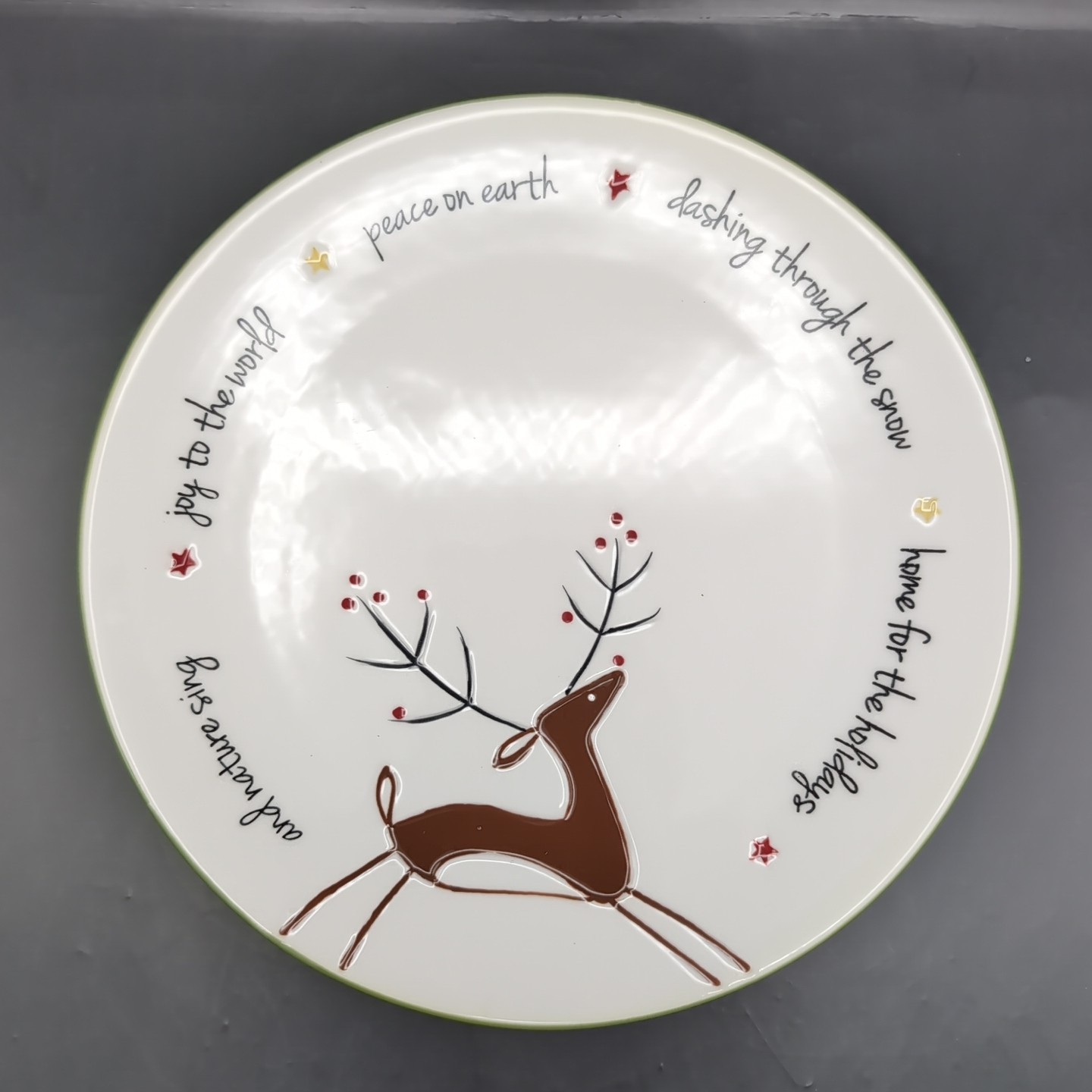 Set of 5 Holiday Home Christmas Salad Plates 8” Reindeer Joy Peace Earth Whimsic