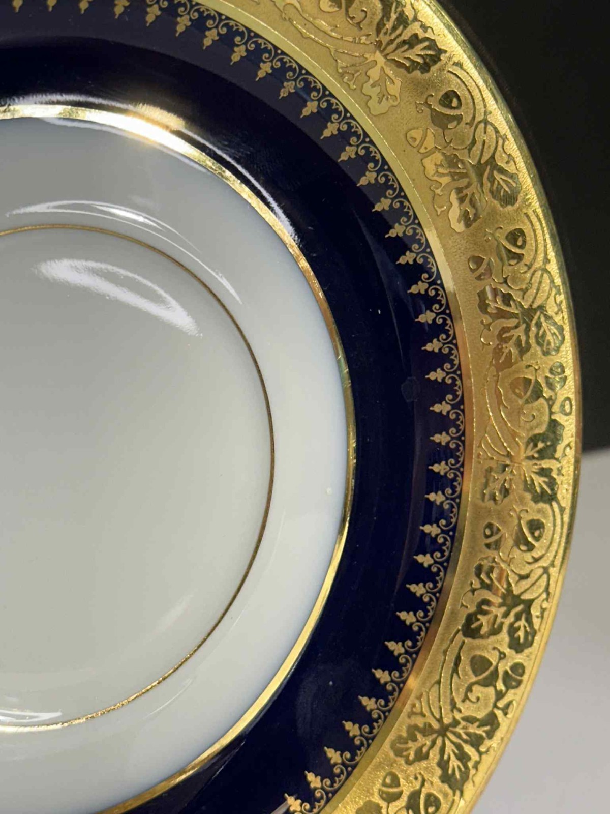 Antique P. Porschaud Limoges France Consommé Cup & Saucer Cobalt Blue Heavy Gilt