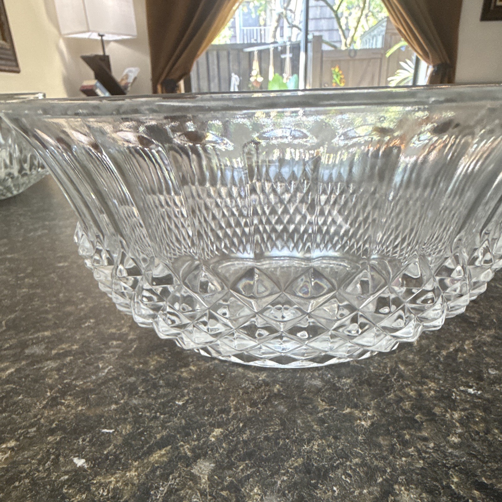 Clear Pressed Glass Diamond Pattern Round Serving Bowl Dish Tableware