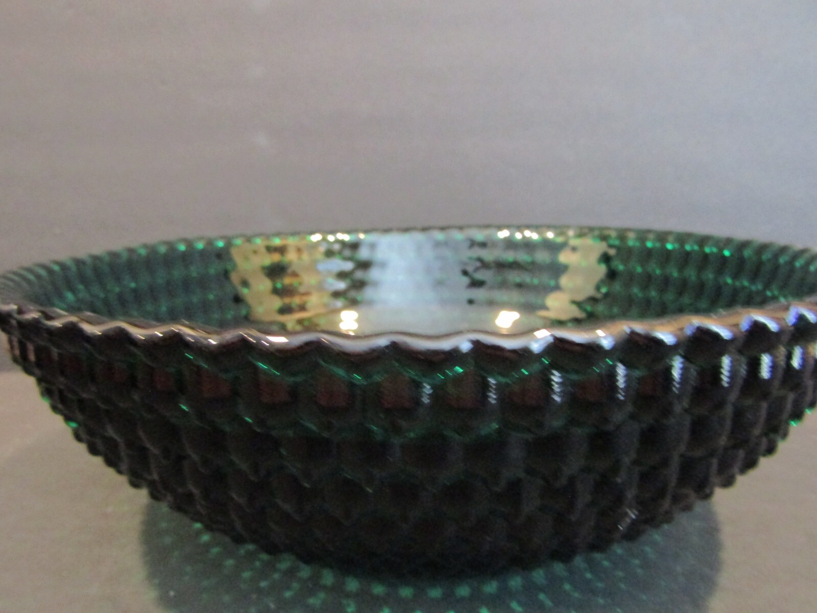 Vintage HUNTER DARK GREEN Hobnail 11.5″ X 3.75″ Large GLASS Bowl SERVING DISH