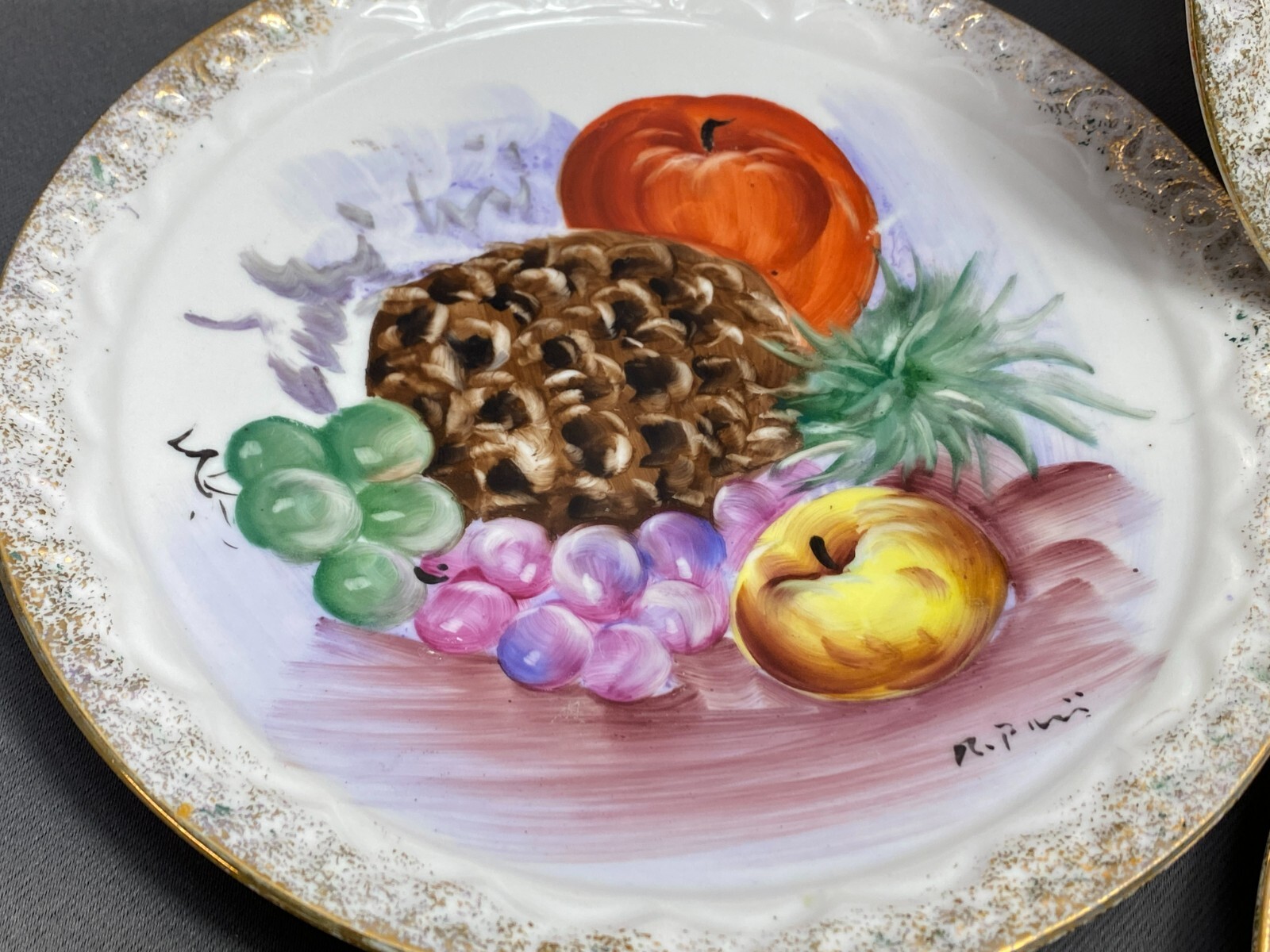 Set of 4 ~ Vintage “FRUIT” Ucagco Ceramics ~ Japan ~ Wall Plates ~ Signed ~ 8″