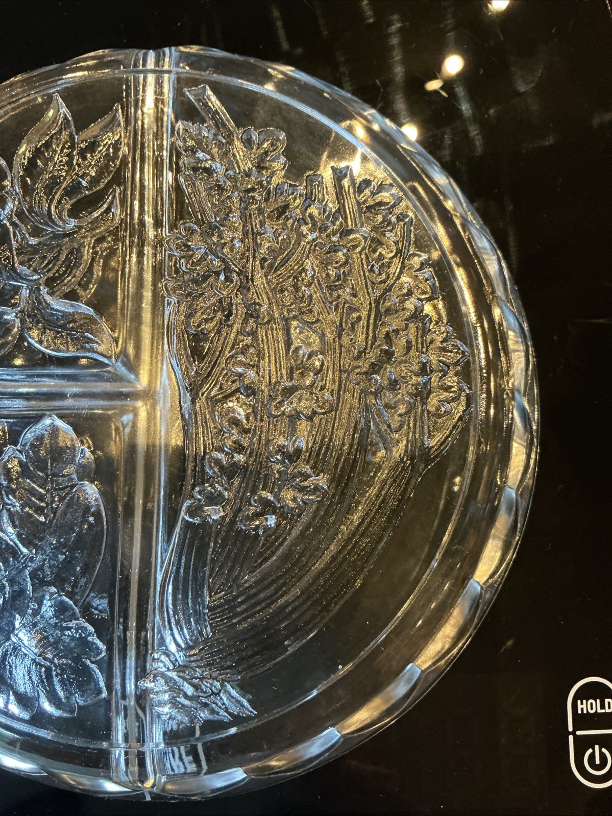 Vintage Indiana Glass 7.5” Round Divided Embossed Relish Vegetable Dish