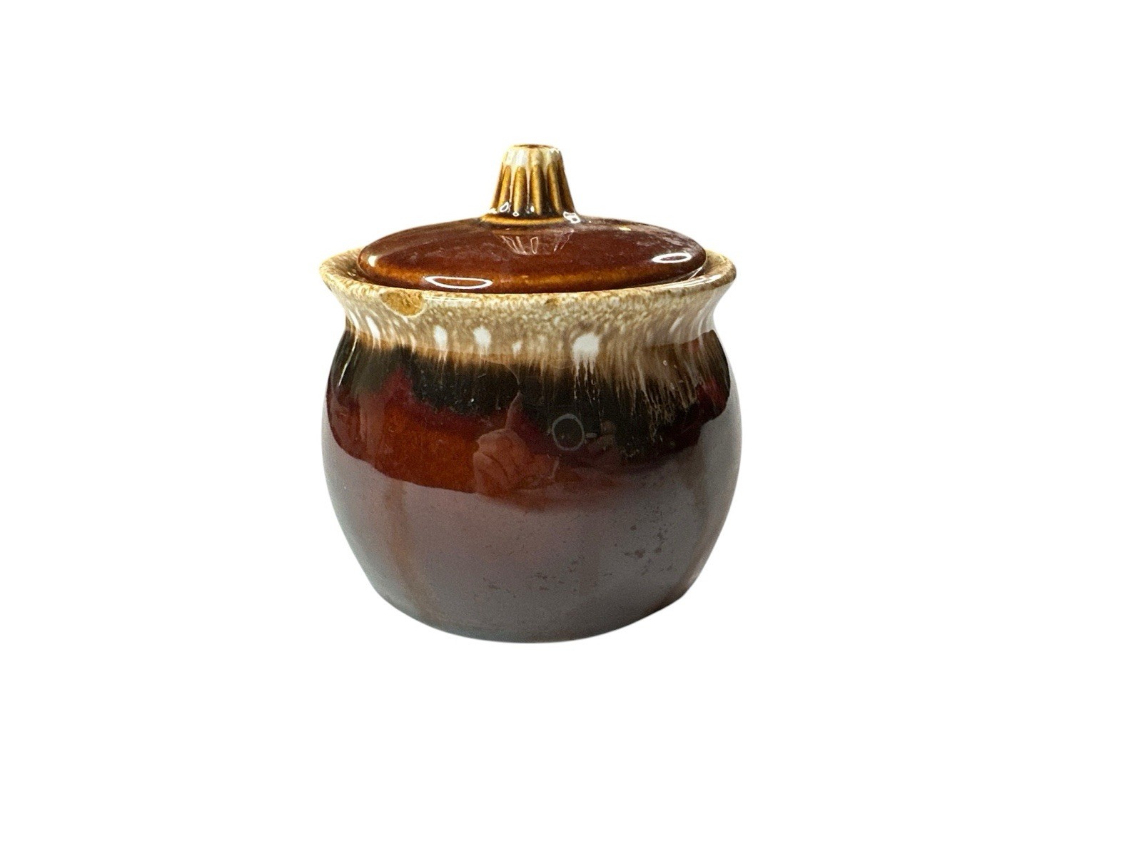 Vintage Hull Pottery Brown Drip Glaze Sugar Bowl Lid Pot Oven Proof USA Rustic