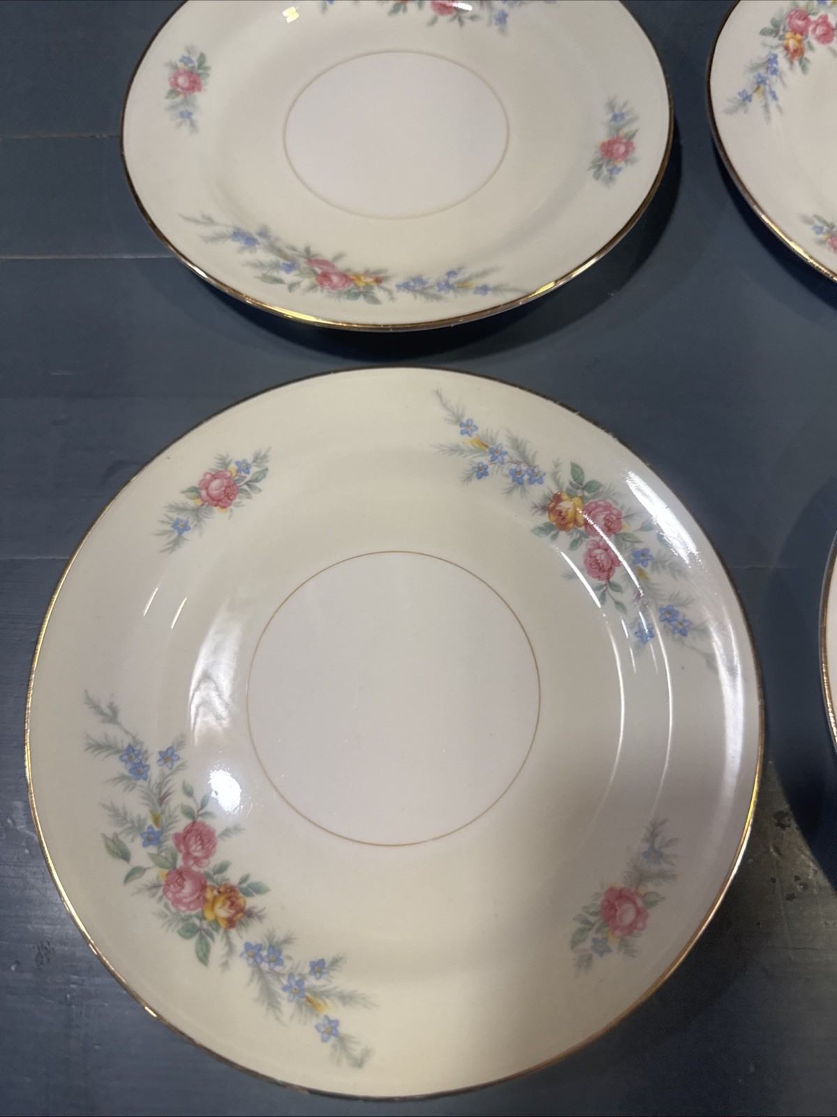 Set Of 4 Homer Laughlin Eggshell Nautilus Floral Saucers