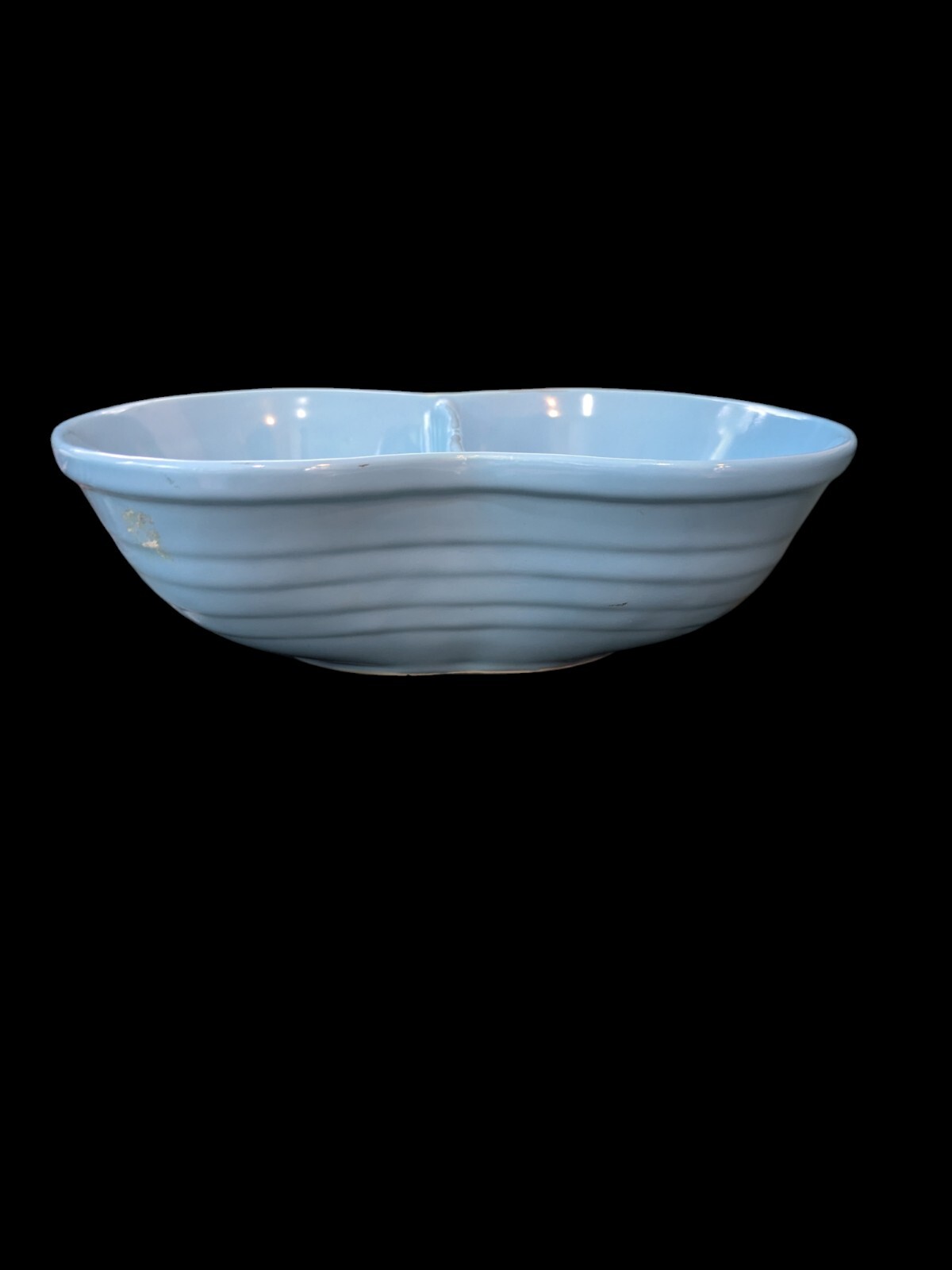 Vintage Marcrest Stoneware Banded Divided Dish Bowl Pool Blue Ovenproof USA