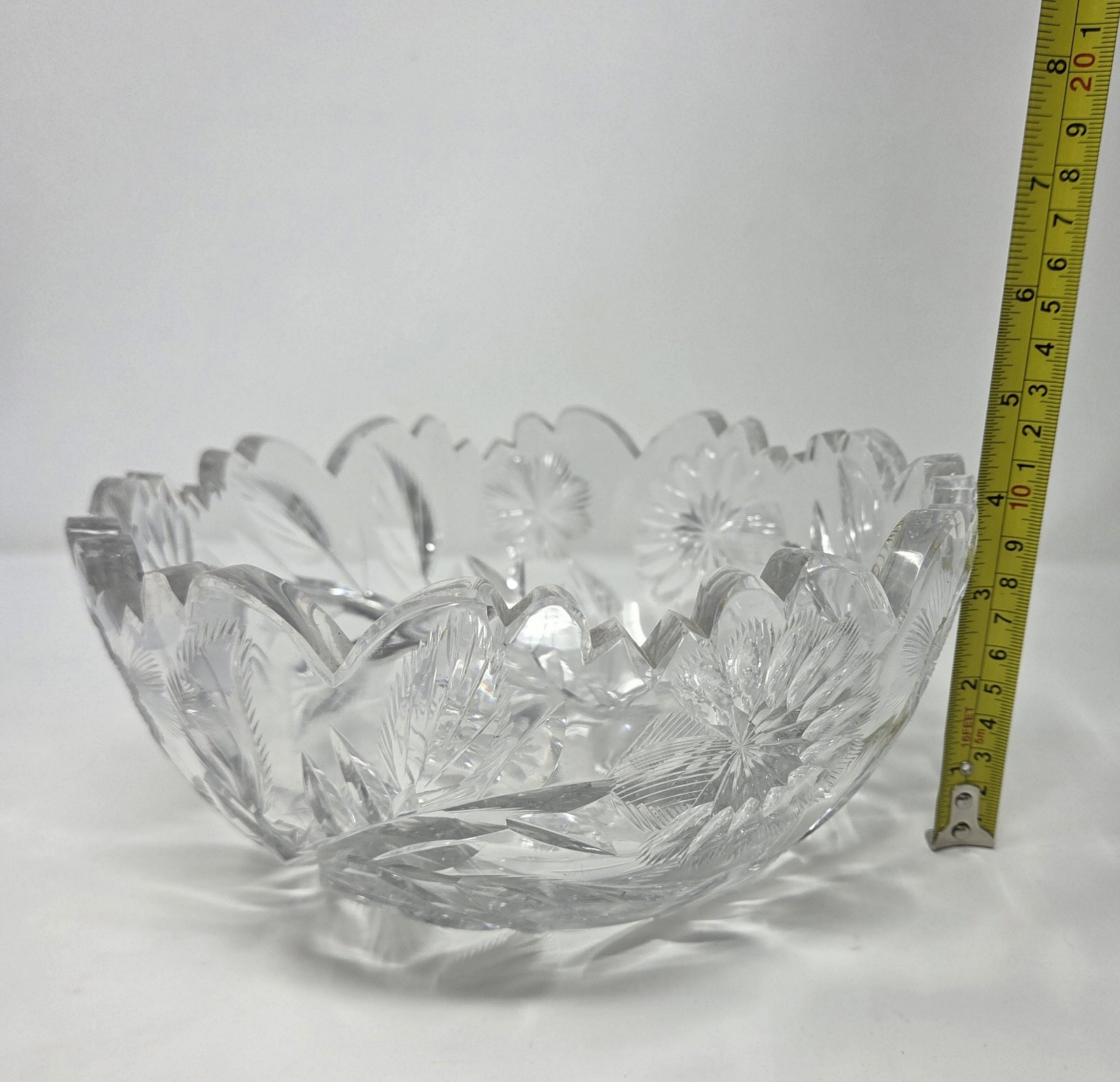 Antique American Brilliant Cut Crystal Bowl 8in Hobstar Pinwheel Sawtooth Rim