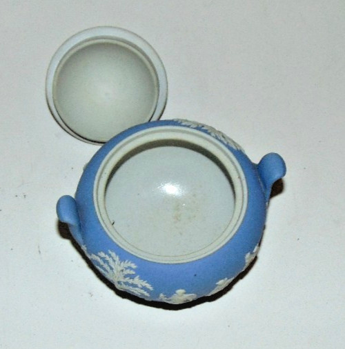Vintage Wedgwood Blue Jasperware Lidded Sugar Bowl Classical Relief England