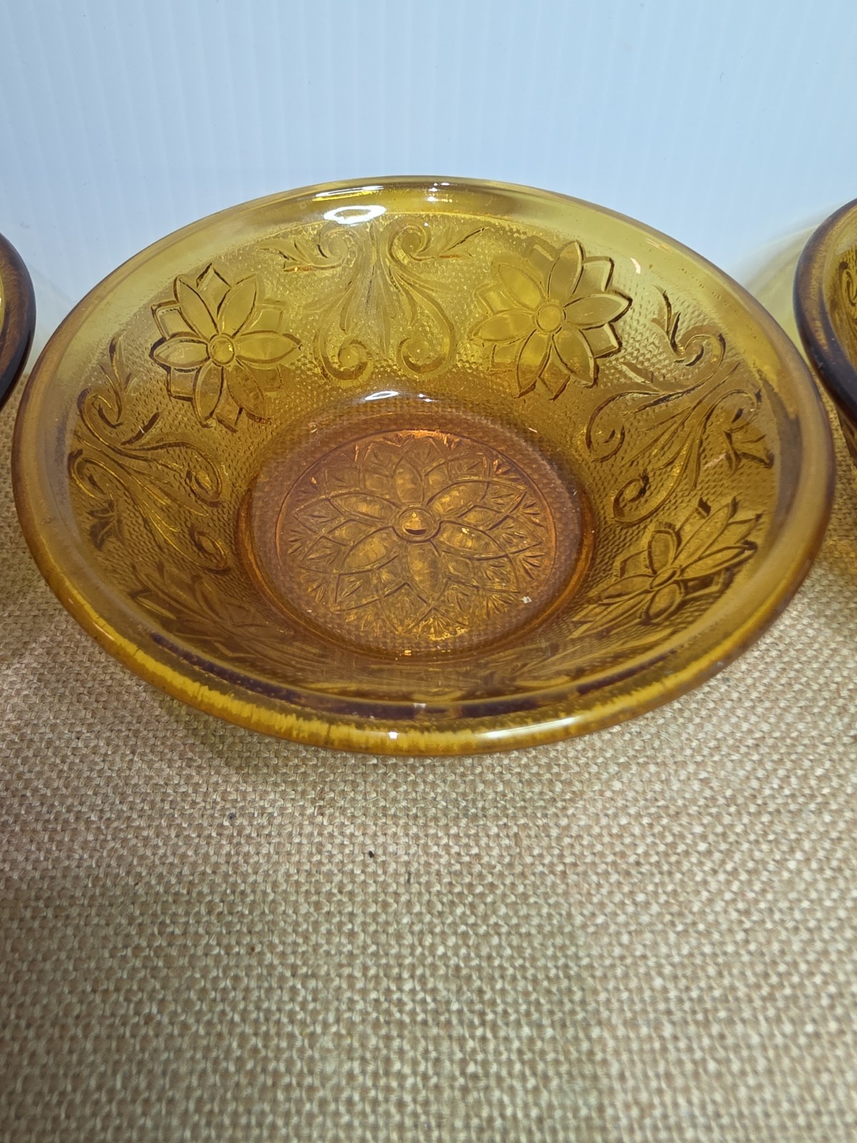 Set of 4 Vintage Amber Tiara Indiana Glass Dessert Fruit Bowls
