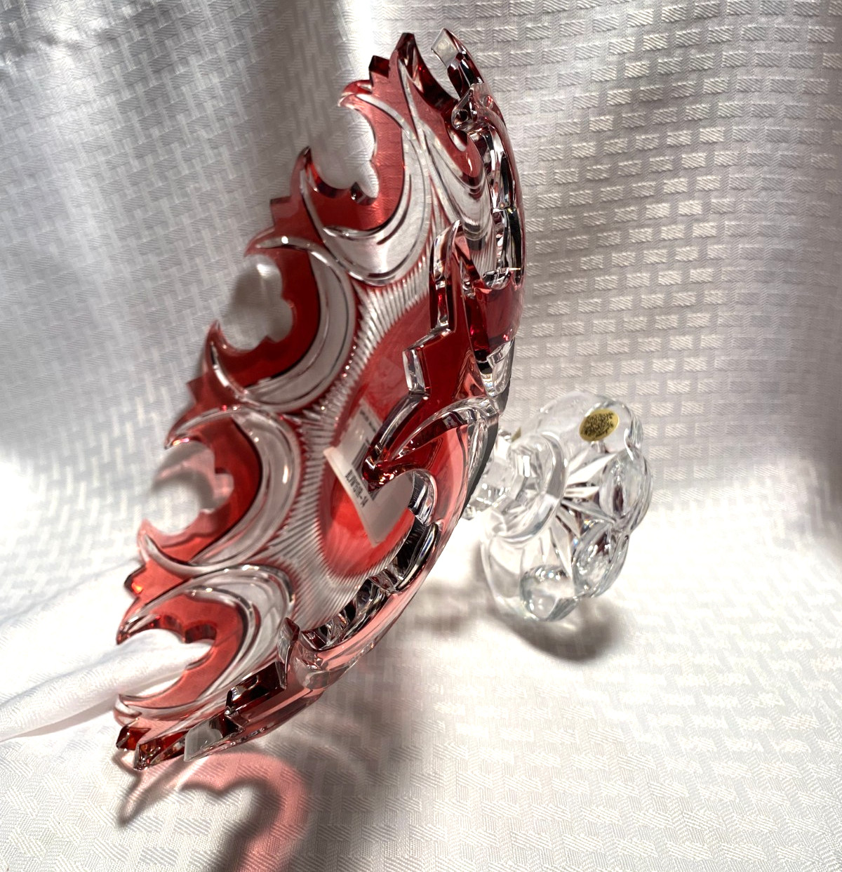 CAESAR BOHEMIAE DIADEM PEDESTAL BOWL 11″ CASED RED CUT TO CLEAR CRYSTAL BOHEMIAN