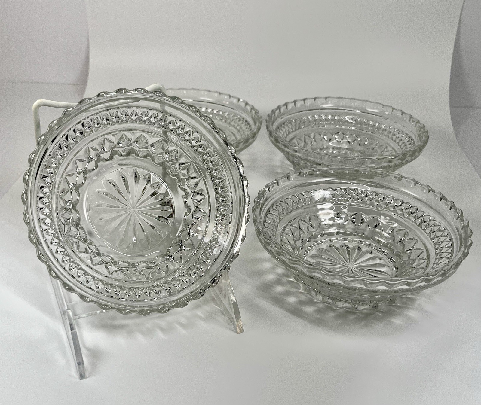 Set Of 4 Vtg Anchor Hocking Wexford Diamond Clear Glass Berry Dessert Bowls Box